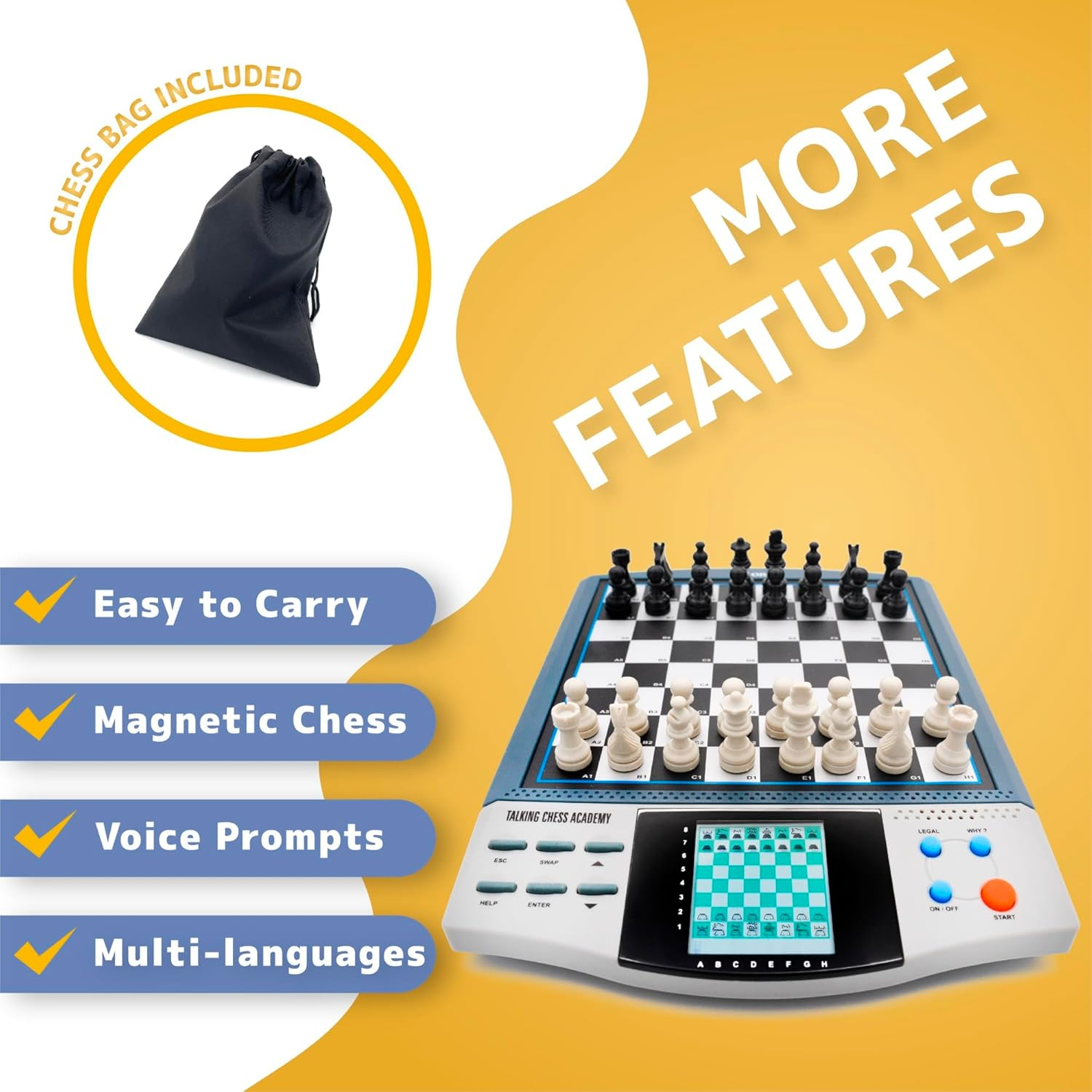 Icore Magnet Chess Sets Board Game, Electronics Travel Talking Checkers Master Pro 8 in 1, Portable Chessboard Tournament for Kids and Adults