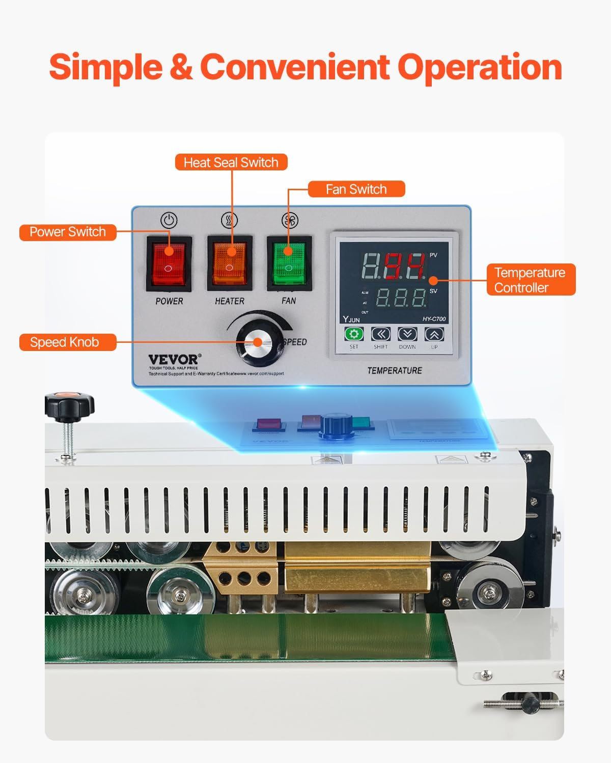 VEVOR Continuous Bag Band Sealing Machine, 6-12 Mm Seal Width, Horizontal Band Sealer Machine with Digital Temperature Control, Carbon Steel Bag Sealer for 0.02-0.8 Mm Plastic Bags Films Membrane image number 2