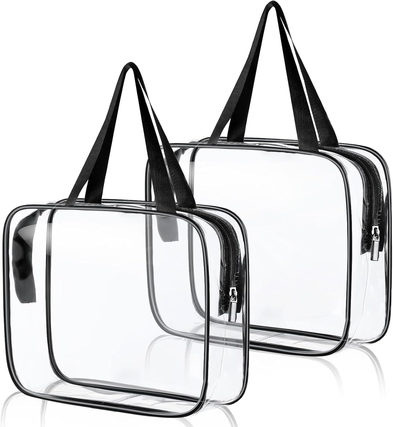 2 Pack Clear Toiletry Bags, Clear Plastic Tote Bags with Zippers, Clear Cosmetic Makeup Bags for Travel, Beach Vacation, and Bathroom (Black) image number 2