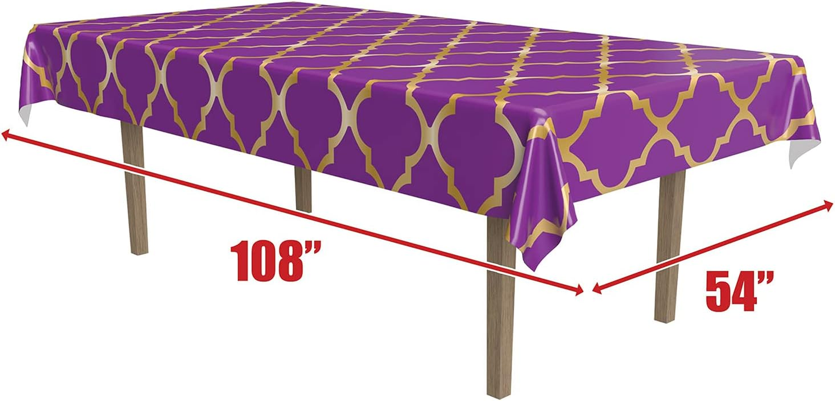 Beistle 2 Piece Plastic Rectangular Arabian Nights Theme Lattice Table Covers Moroccon Tableware,Purple/Gold image number 1