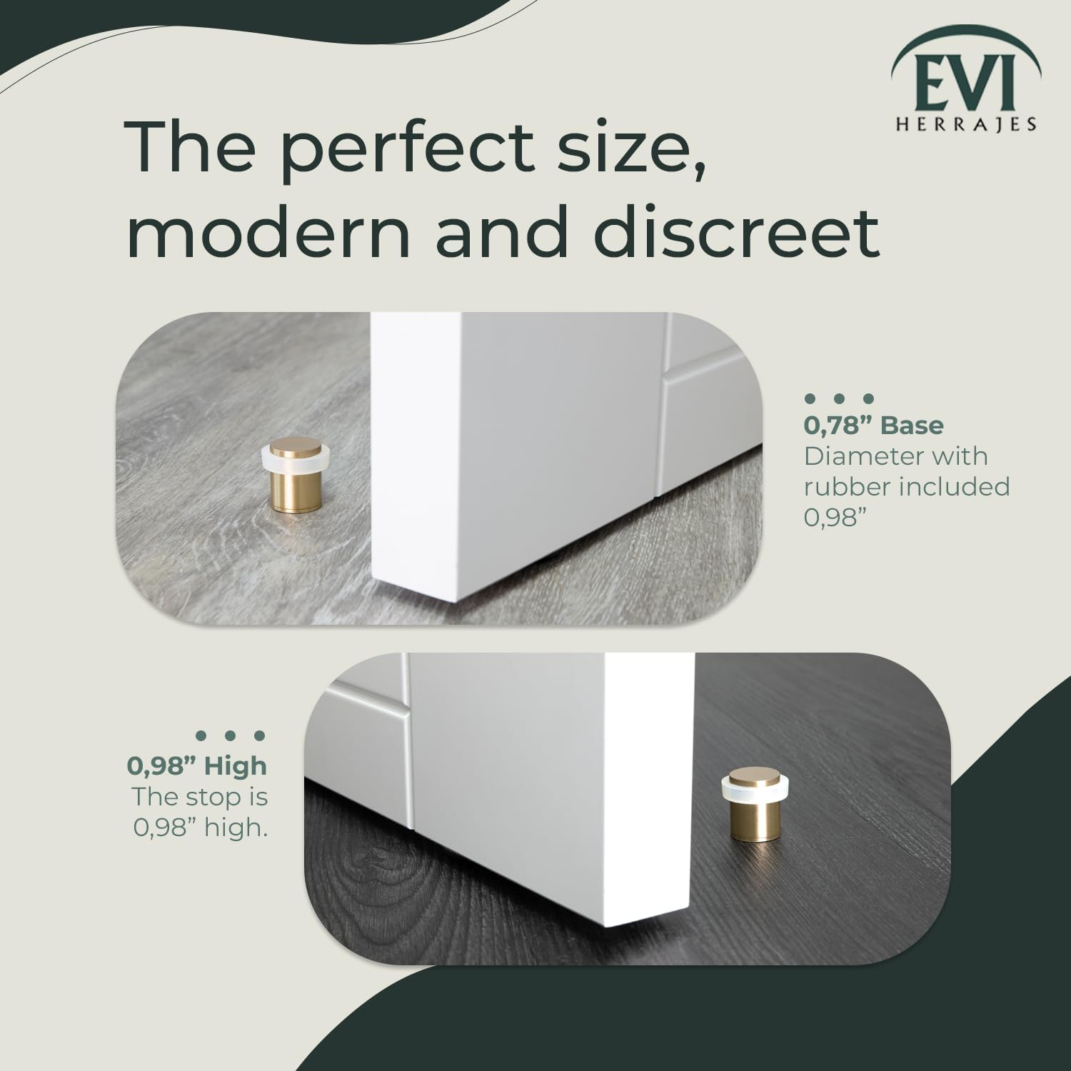 EVI Herrajes | Decorative Door Stoppers | &Oslash;20X25Mm | Floor Mounted | Brass Matte Finish | Protection Rubber | Mod I-180