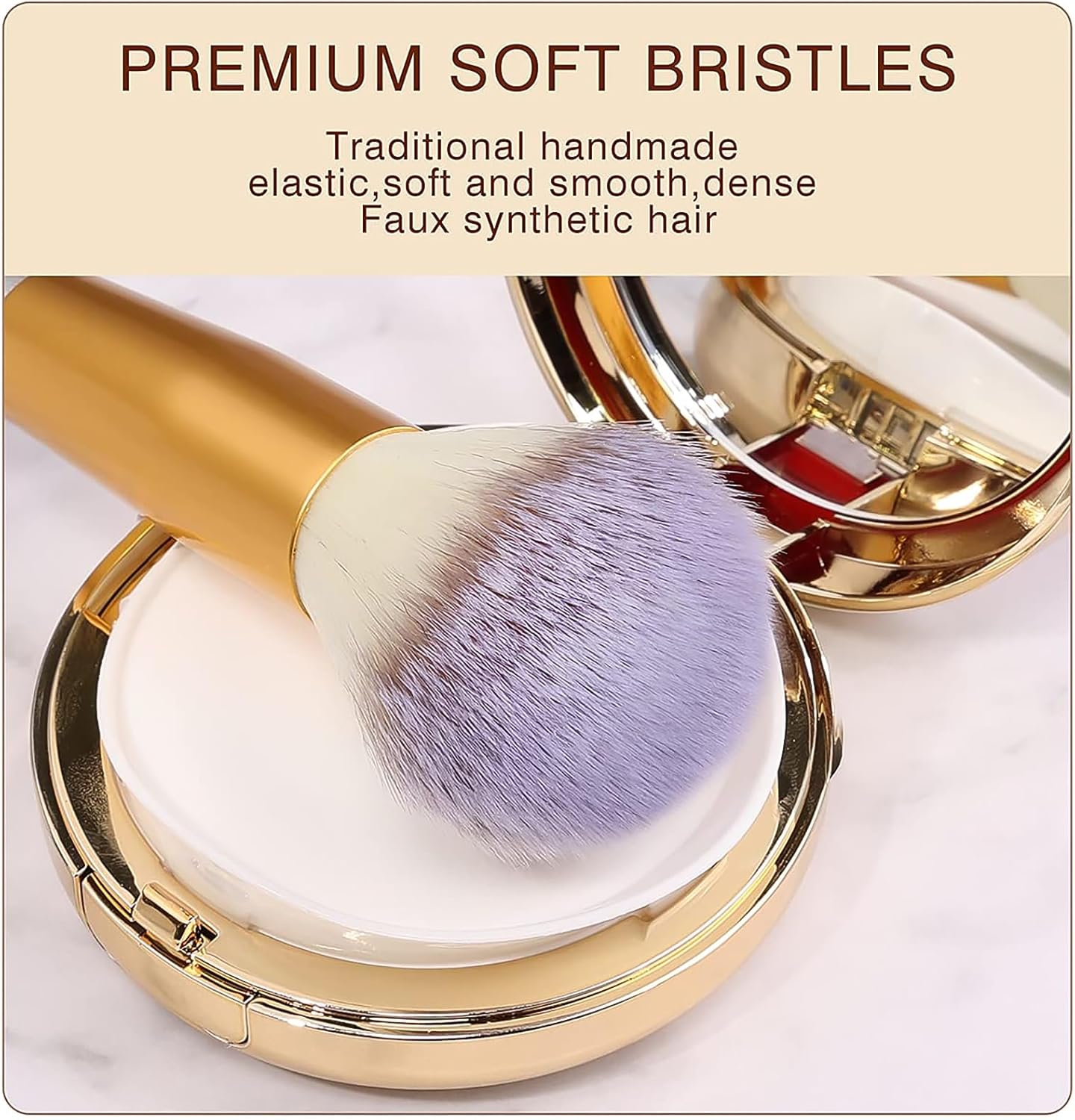 VANDER Make up Brushes, LIFE 24Pcs Premium Cosmetic Makeup Brush Set for Foundation Blending Blush Concealer Eye Shadow, Cruelty-Free Synthetic Fiber Bristles, Travel Makeup Bag Included, Champagne image number 6