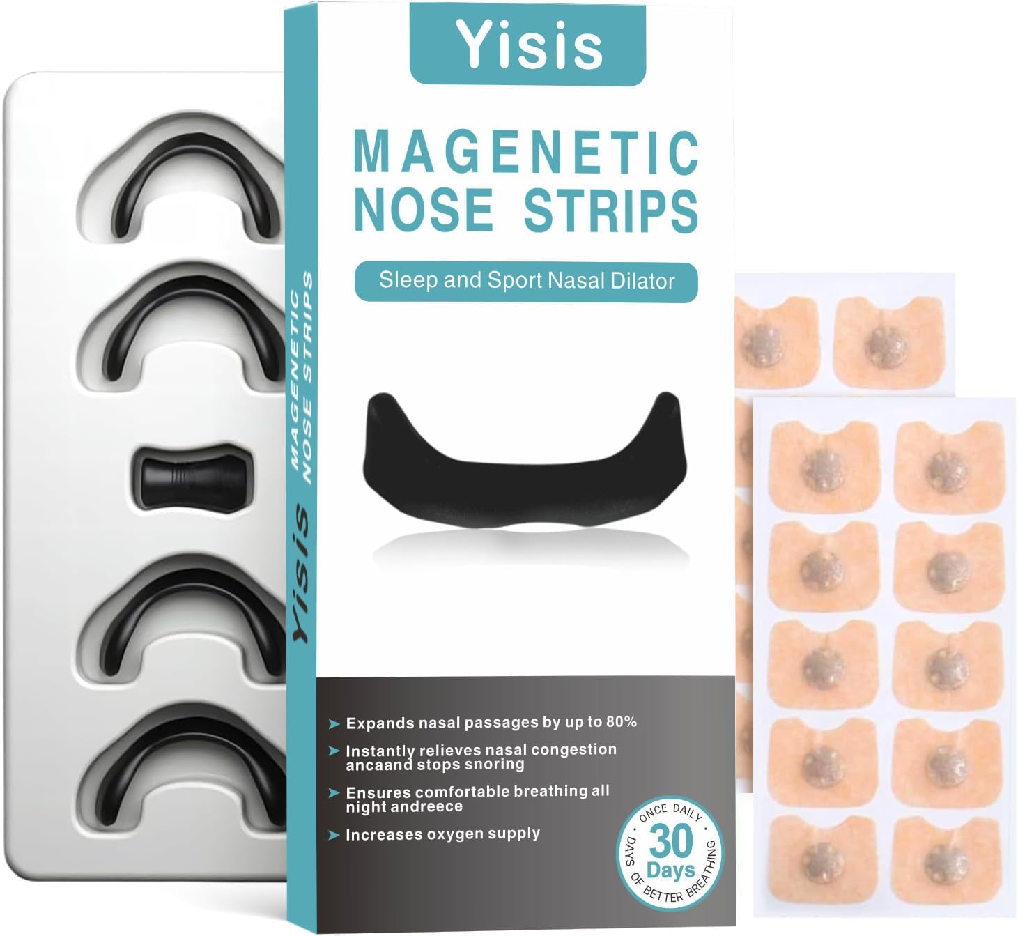 Magnetic Anti-Snoring Nose Strips (30-Day Value Pack) | Reusable Nasal Dilator for Increased Oxygen & Better Sleep | Non-Invasive, Drug-Free Snore Relief (Black) image number 3