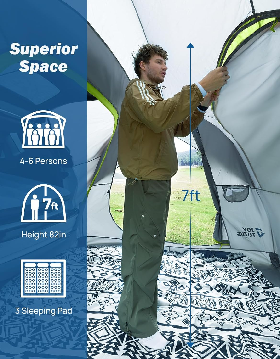 JOYTUTUS SUV Tent for Camping with Rainfly, Double Door Design Car Tent with Aluminum Poles, SUV Tailgate Tent with Waterproof Pu2000Mm Double Layer for 4-8 Person, Green image number 2