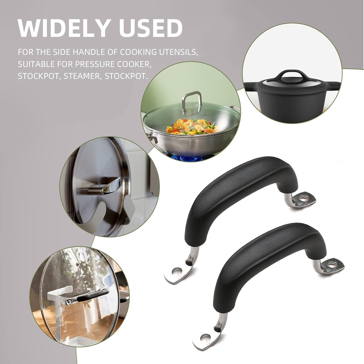 Lyfengdeam 2 Pcs Pot Side Handle Replacement, Black, 12X6.2Cm, Universal Cookware Lid Handle, Easy to Install & Clean, Durable & Strong, Suitable for Pressure Cooker, Steamer, Stockpot image number 5