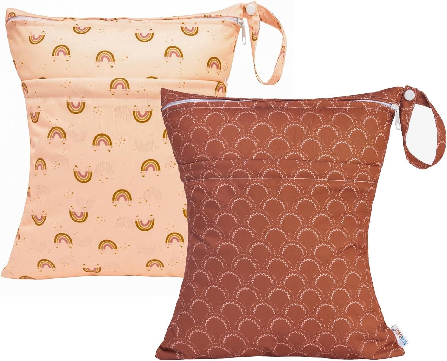 ALVABABY 2Pcs Cloth Diaper Wet Dry Bags Waterproof Reusable with Two Zippered Pockets Travel Beach Pool Daycare Soiled Baby Items Yoga Gym Bag for Swimsuits or Wet Clothes L-YX128129-AU image number 3