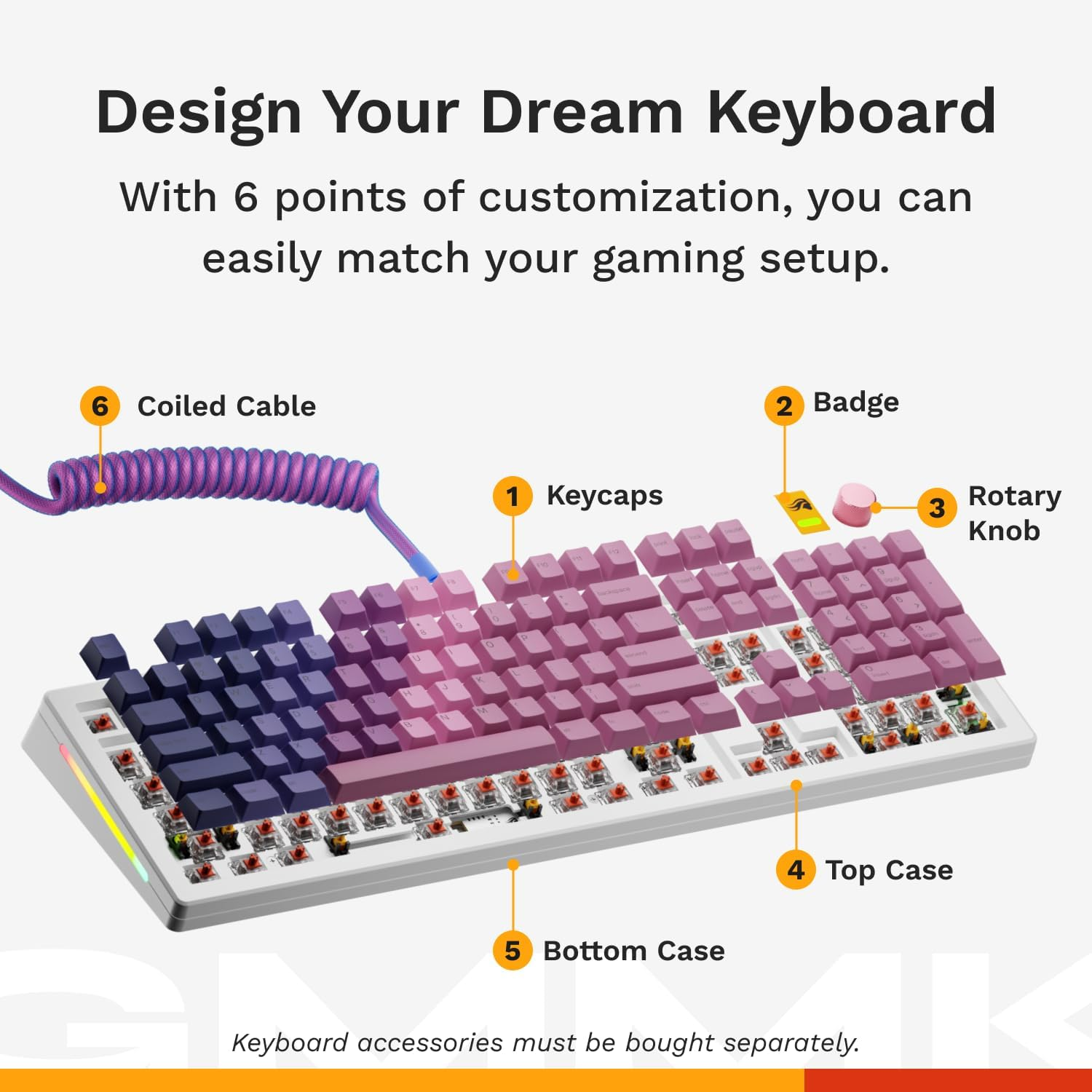 Glorious Gaming GMMK 3: Mechanical Keyboard, Full Size 100%, Modular Sealing System, Doubleshot PBT Keycaps, Aluminium Switch Plate, Hot-Swap (3/5 Pin), American QWERTY - White image number 6