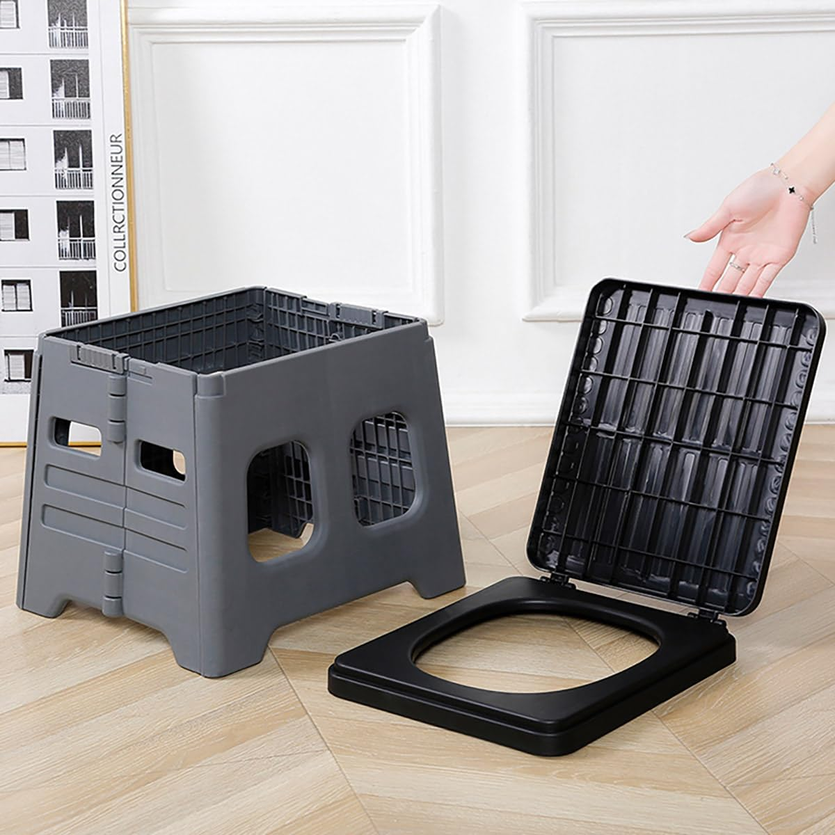 AIMALL Portable Folding Toilet Stool &ndash; 14.6 X 11.8 X 12 Inch Outdoor Travel Car Camping Toilet, Lightweight 1.3Kg PP Material with 300Lb Weight Capacity and Hygienic Lid image number 2