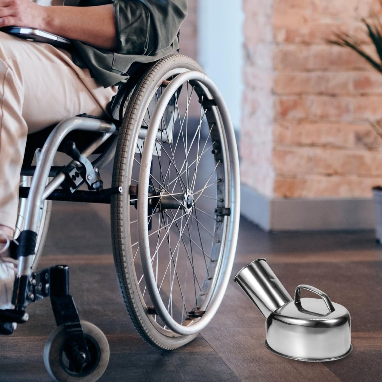 Healvian Stainless Steel Male Urinal Pot with Handle Portable Urinal Bottle Smooth Mouth for Home Hospital Use 10In X 6.5In X 5In image number 6