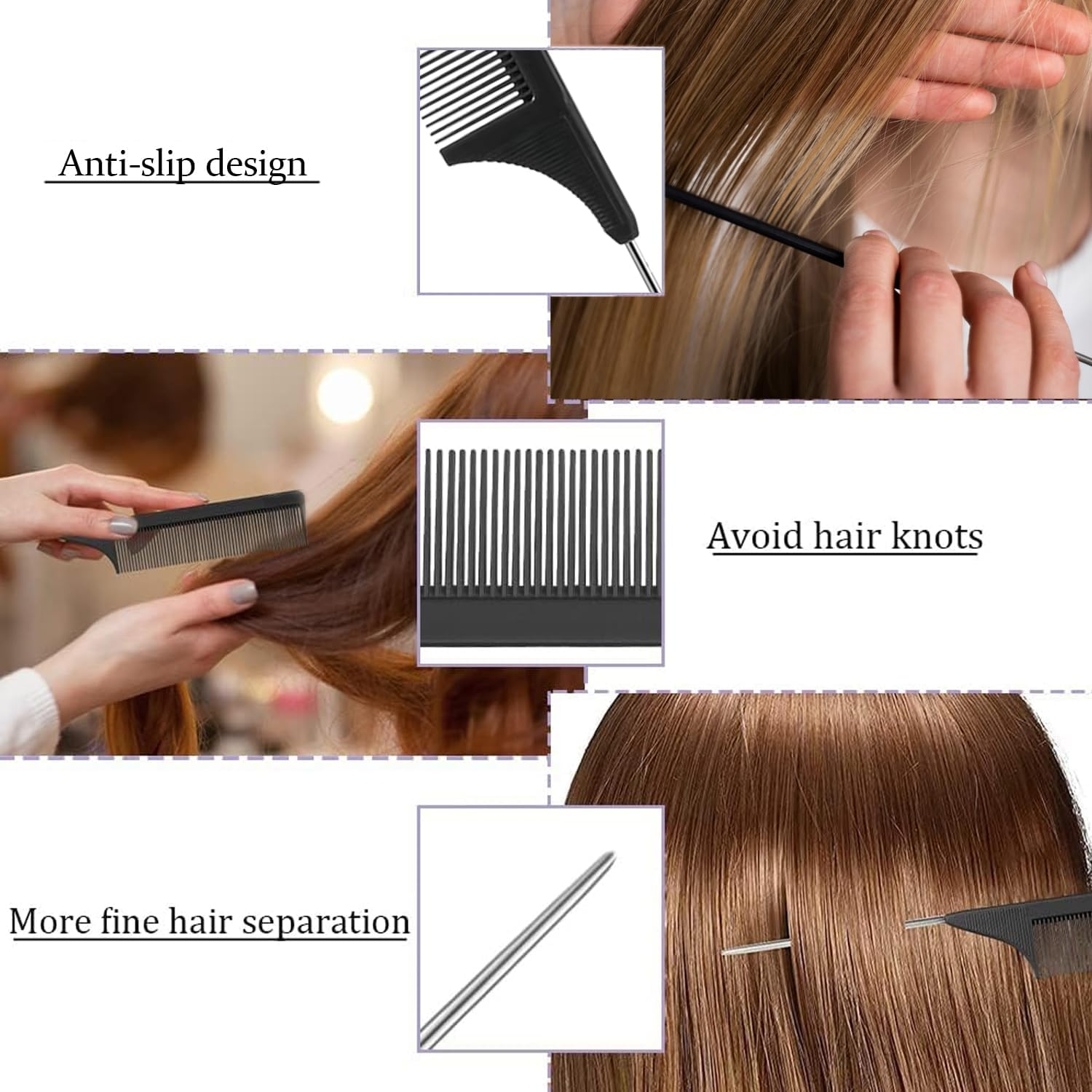 3Pcs Topsy Tail Hair Tool, Hair Braiding Tool French Braid Loop Tool, Rat Tail Comb Fast Hair Styling Accessories (Black) image number 3