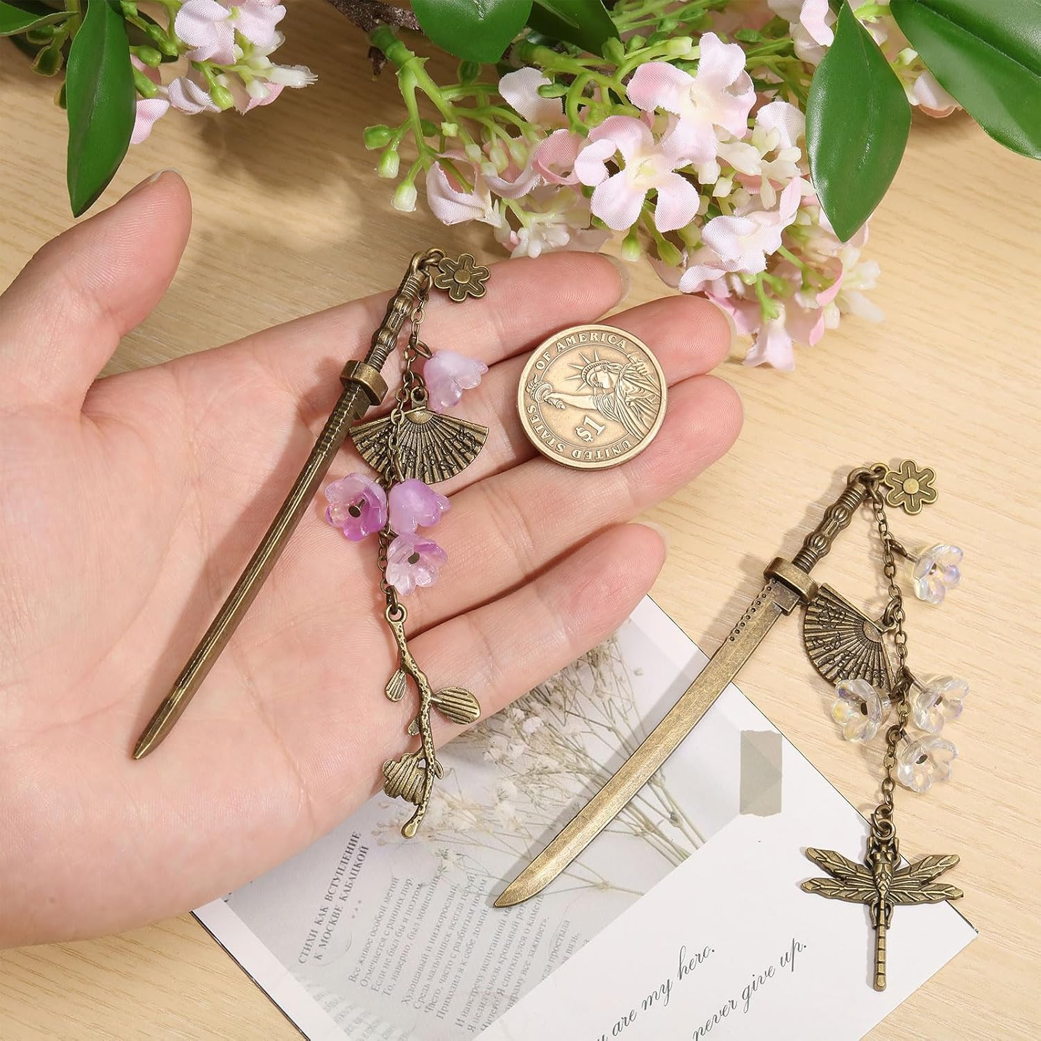 CHGCRAFT Pack of 2 Japanese Hair Sticks Alloy Hairstyle Sticks Hair Sticks for Women Alloy Hair Pins with Tassel Hairstyle Accessories image number 4