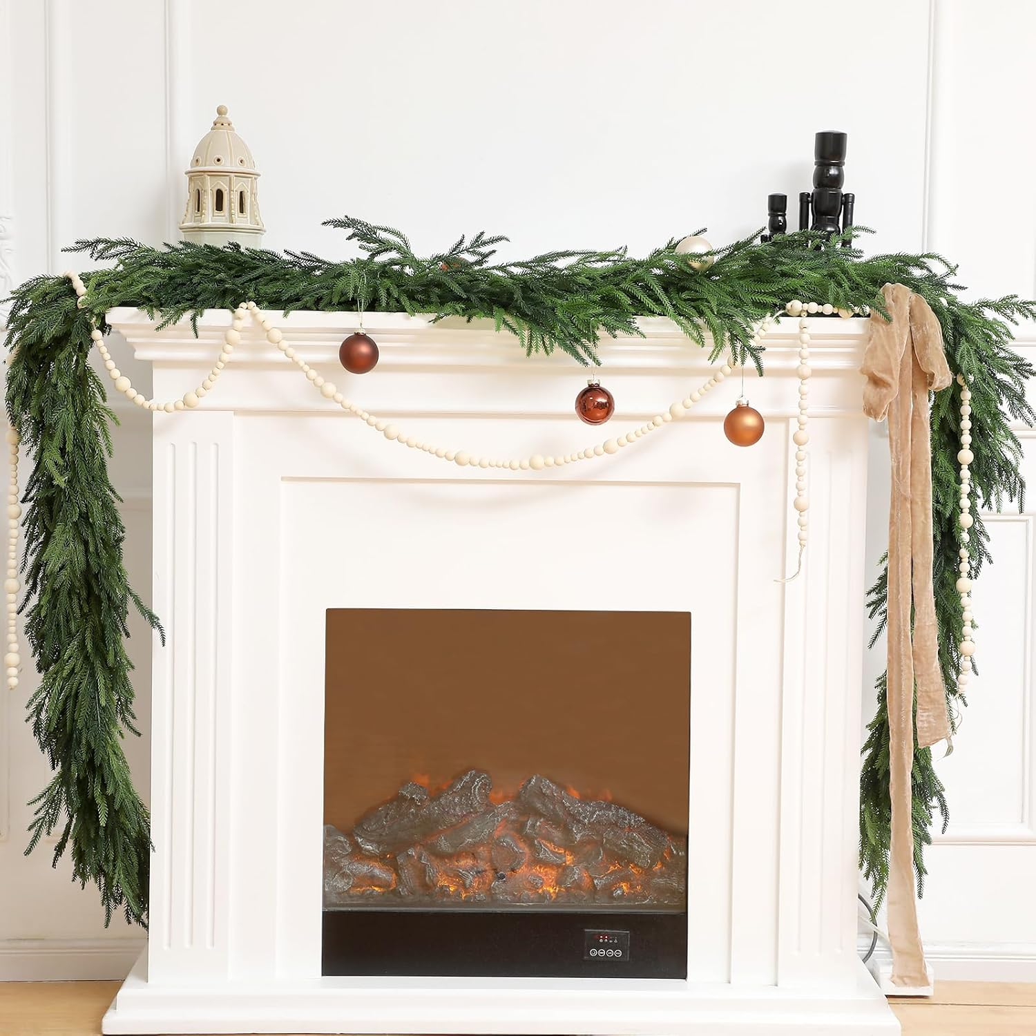 Jutom 9 Feet Christmas Deluxe Norfolk Pine Garlands Realistic Norfolk Pine Faux Greenery Garlands for Holiday Mantle Table Indoor Outdoor Wedding Christmas Decor(2 Pcs) image number 4