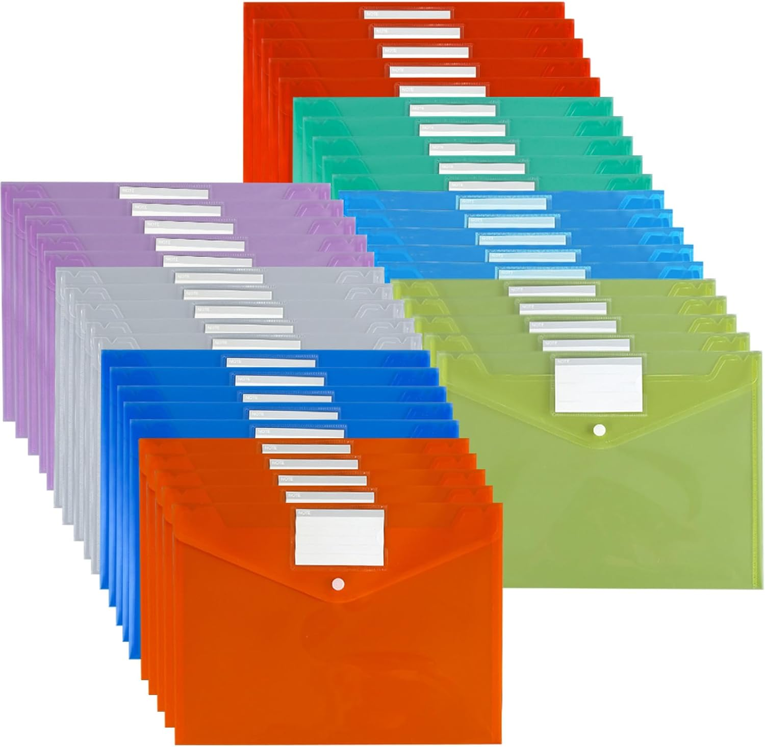 Plastic File Folders, 40 Pcs Transparent Envelopes Letter Size / A4 Size Waterproof File Pouches with Label Pocket and Snap Button for School Home Work Office Organization 8 Colours image number 4
