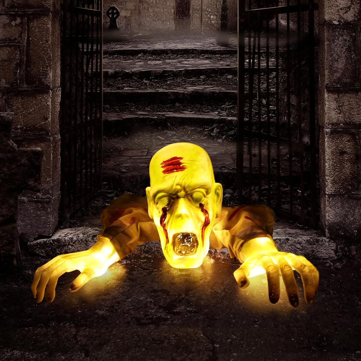 Halloween Decorations Outdoor Lighted Zombie Groundbreaker, Scary Zombie Halloween Decorations, Realistic Skeleton Arms Stake & Face for Garden Haunted House Graveyard Creepy Halloween Party Decor image number 3