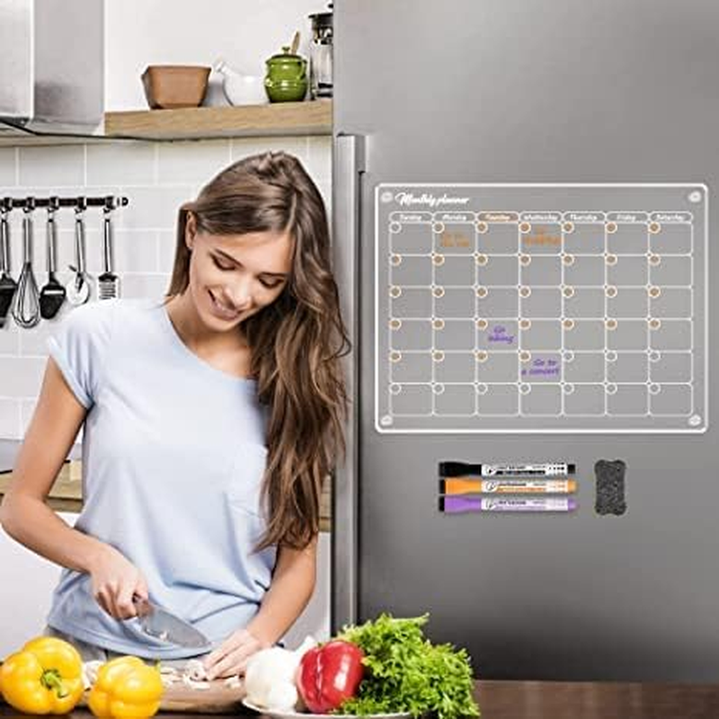 2025 Acrylic Magnetic Dry Erase Board Calendar for Fridge, 16&rdquo;X12" Clear Acrylic Dry Erase Board for Refrigerator, Reusable Magnetic Monthly Planner