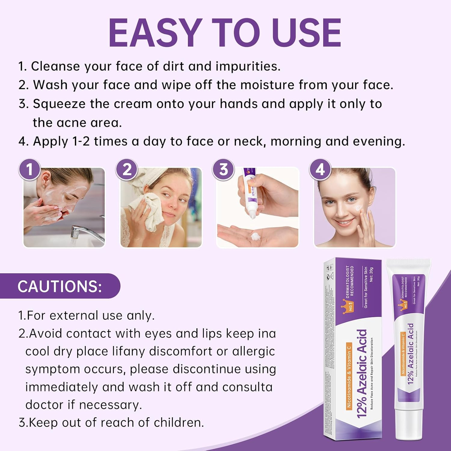 Azelaic Acid 12% Serum for Acne, Azelaic Acid Cream for Acne, Blemishes and Pimples, Nicotinamide Serum Balances Excess Sebum for Smooth Skin, 0.7 OZ image number 6