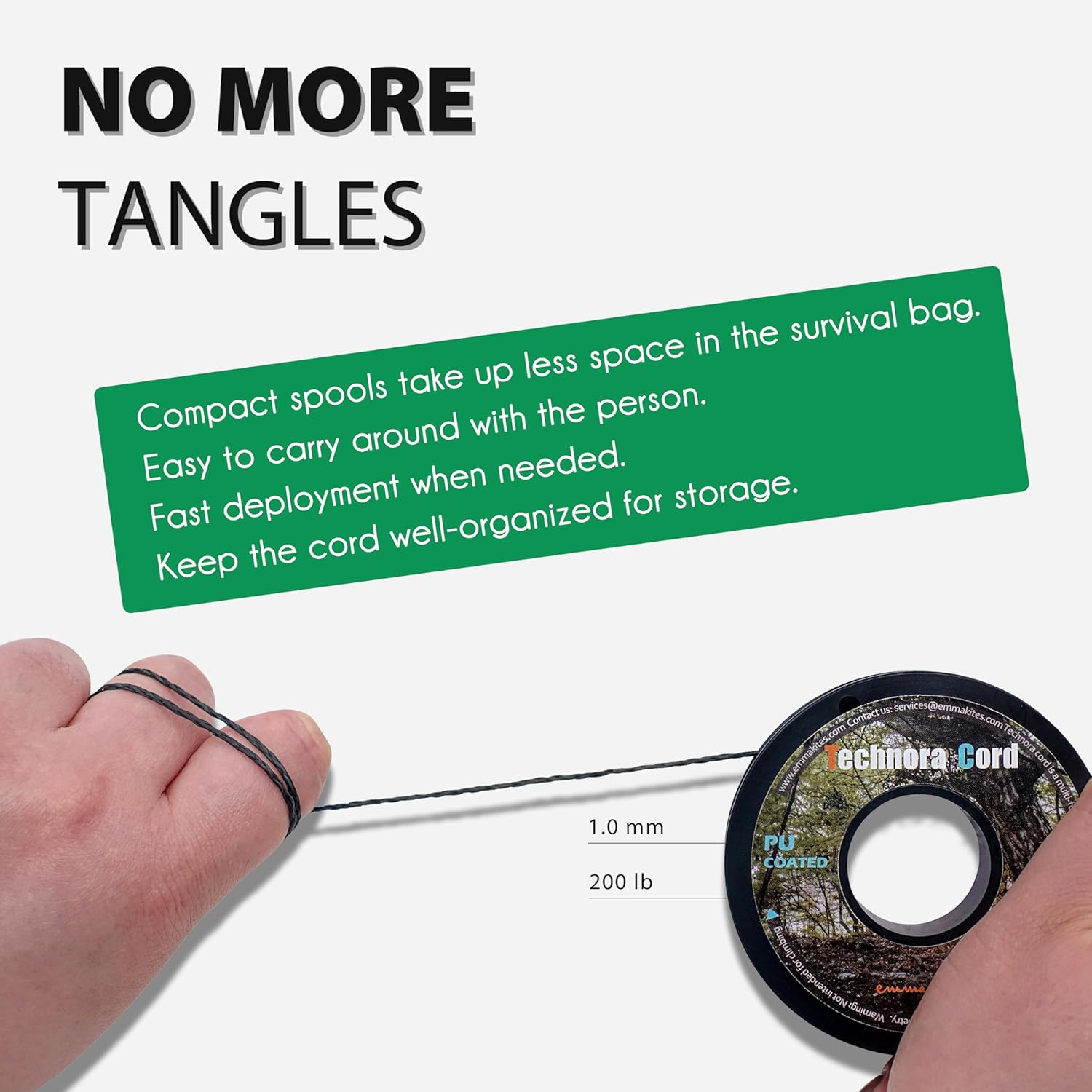 Emma Kites Black 1Mm Technora Braided Cord PU Coated Abrasion & Flame Resistant, 200Lb 120Ft image number 3