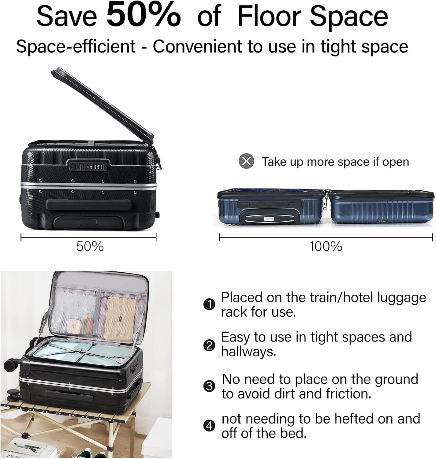 Hanke Cabin Suitcase Front Opening, Black, Front Opening 20-Inch, Hand Luggage image number 5