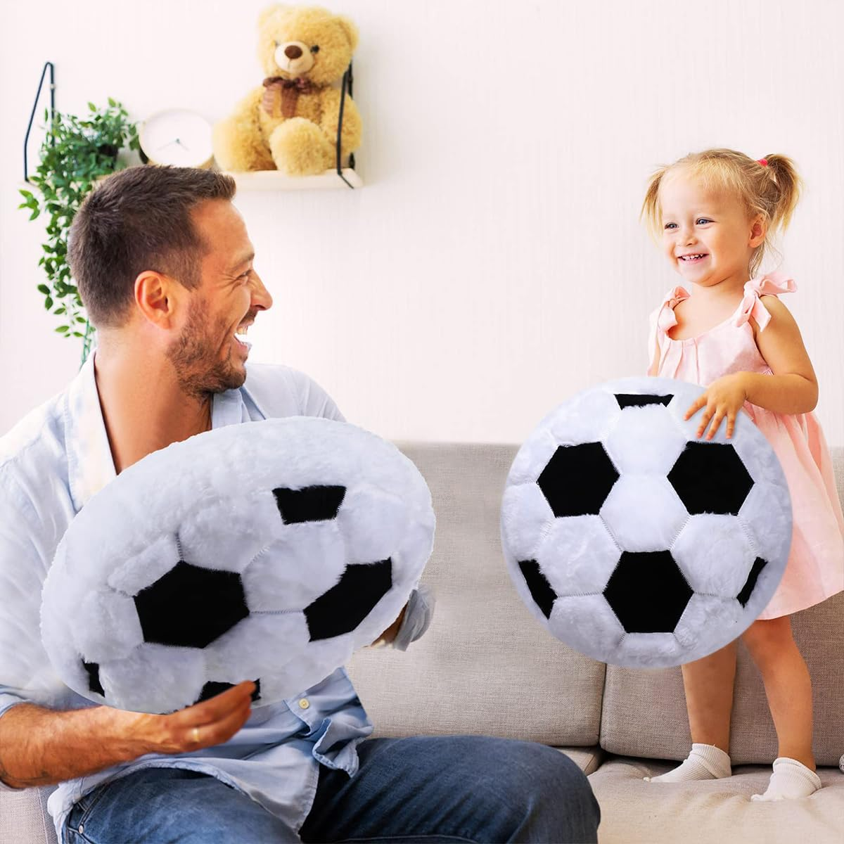 Soccer Ball Pillow Soft Fluffy Plush Football Cushion for Boys and Girls Sports Throw Pillows for Room Decor Sofa Couch Bed Soccer Gift 15.7 Inch