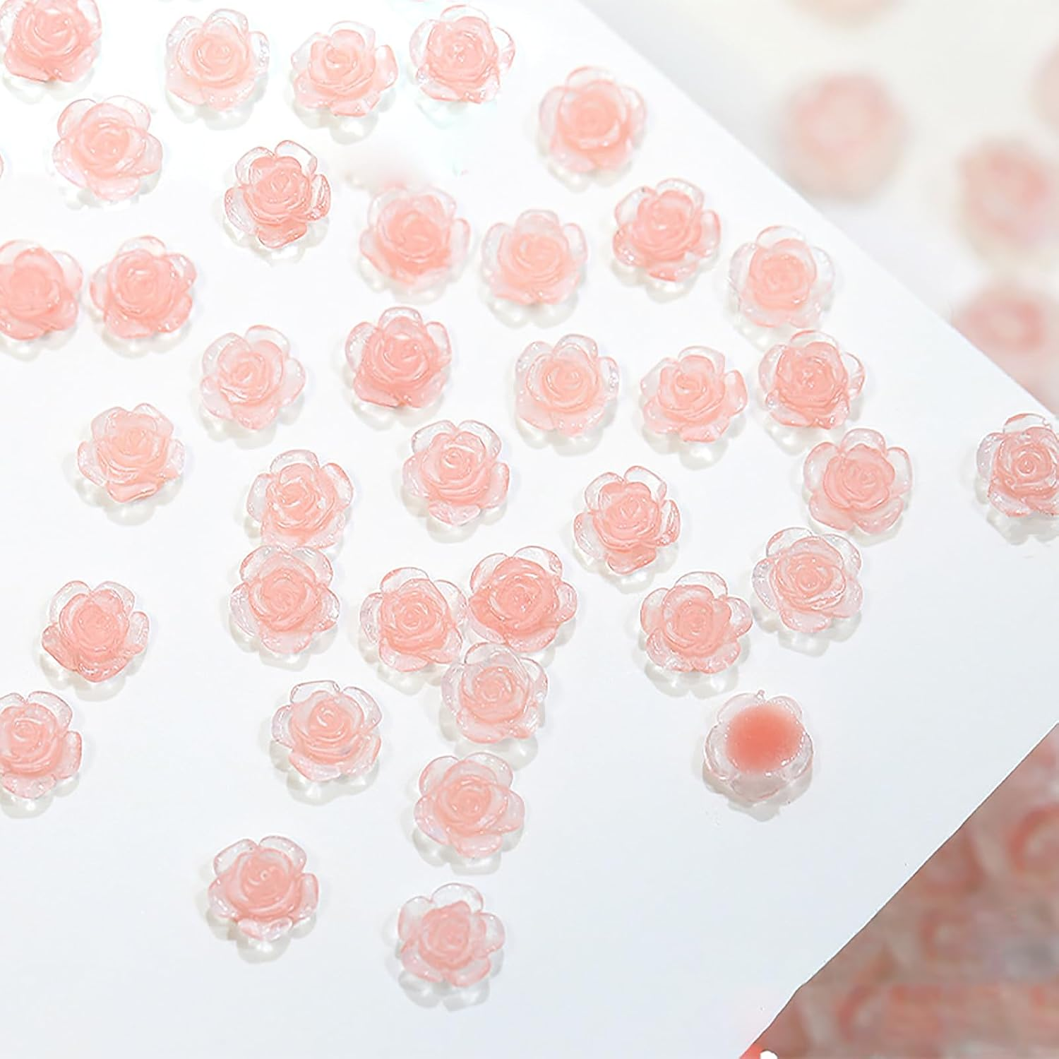 Taoluwin 100Pcs Nail Art Rhinestones, 6Mm & 8Mm Honey Pink Camellia Nail Charms, Resin Flower Rhinestones for Nail Decoration, Crafts & Jewelry Making