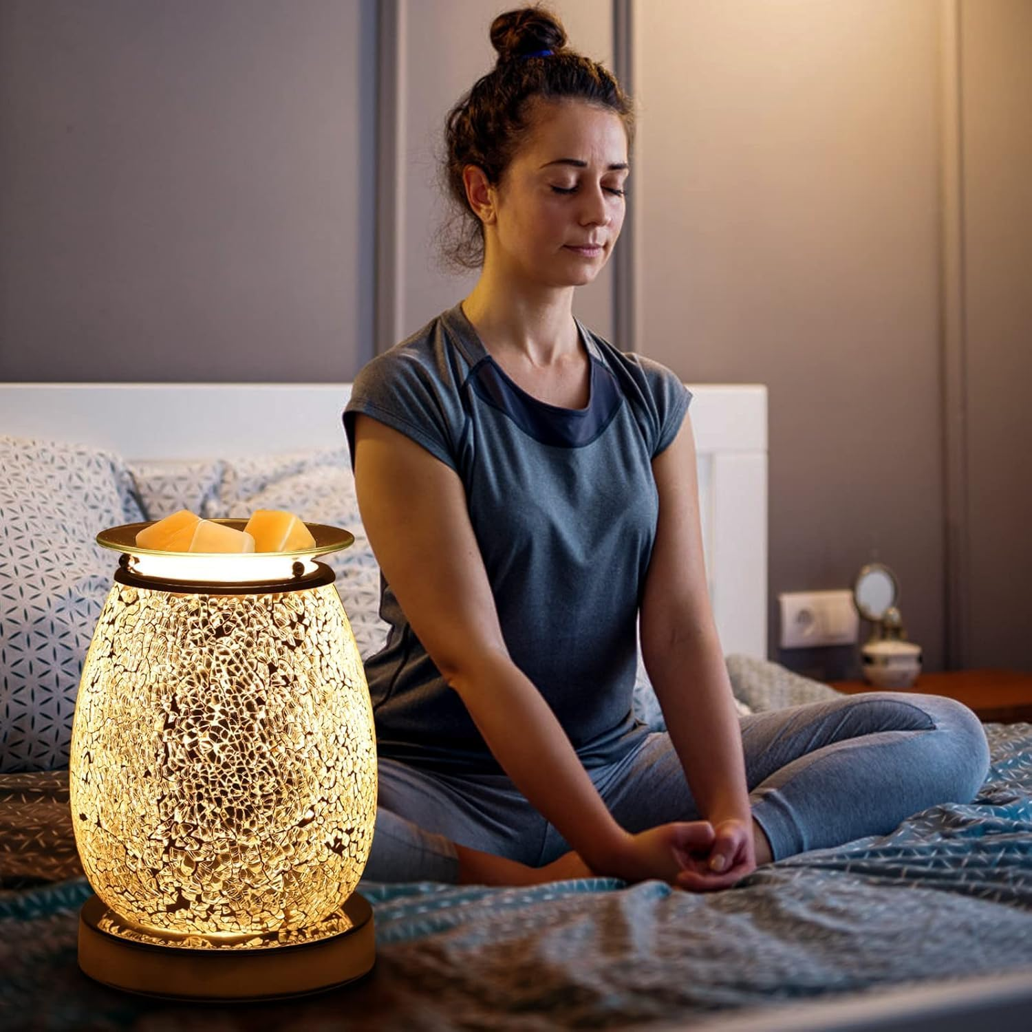 Stunning Electric Wax Melt Burners, Oil Burner, Wax Warmer, Night Light Oil Lamp for Home Decoration - Silver Mosaic image number 6