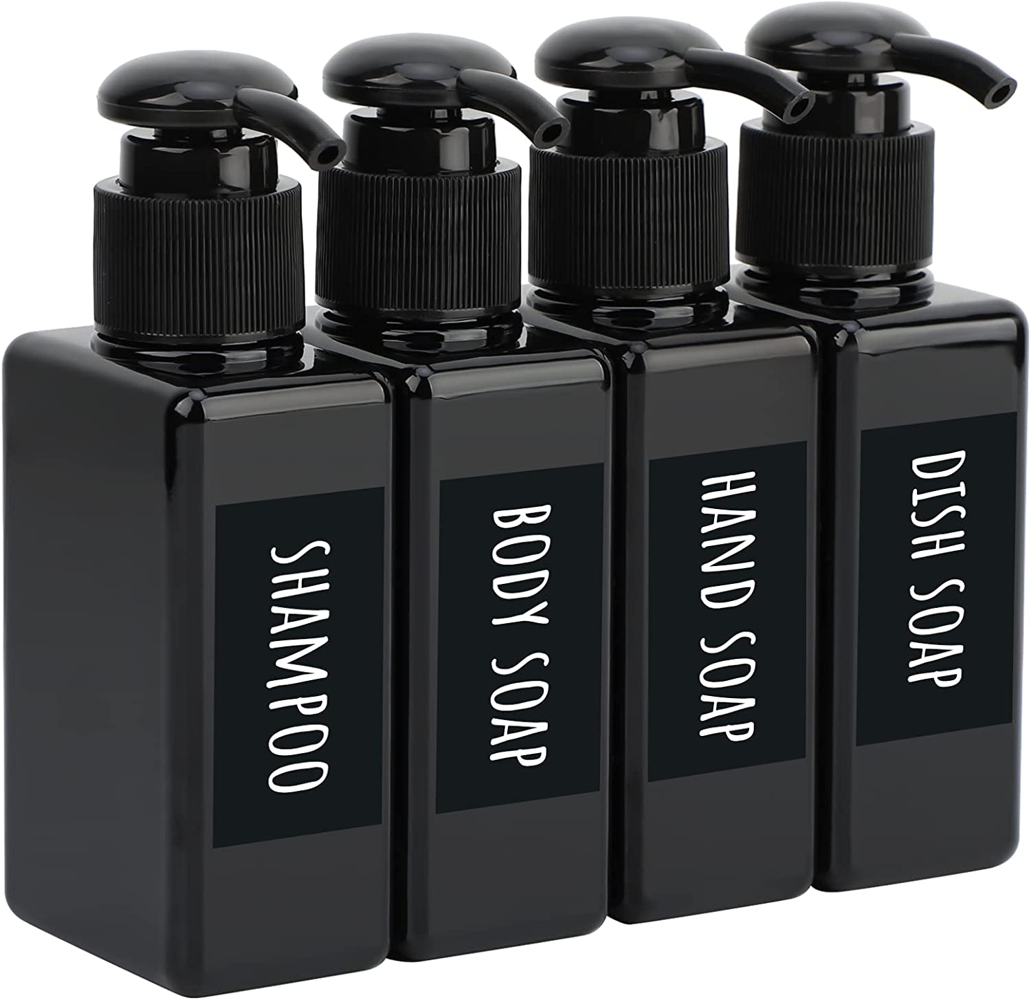 Segbeauty Shower Refillable Dispenser, 3Pcs 16.9Oz 500Ml Pump Press Bottles with Labels, Empty Reusable Plastic Soap Dispenser Bathroom Shower Containers for Body Wash Shampoo Conditioner Lotion Black