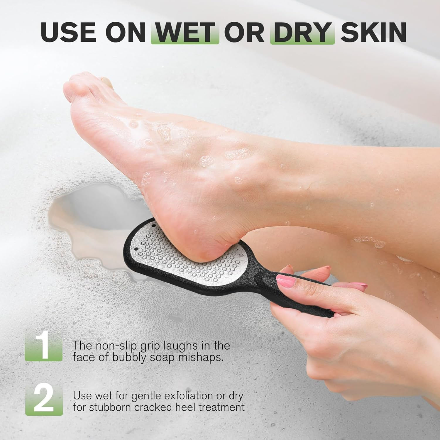 FERYES Foot File Callus Remover with Dead Skin Catcher &ndash; the Genius Foot Scrubber for Mess-Free Pedicures, Heel Scraper for Cracked Heel Treatment, Wet & Dry Use Feet Rasp - Black image number 4