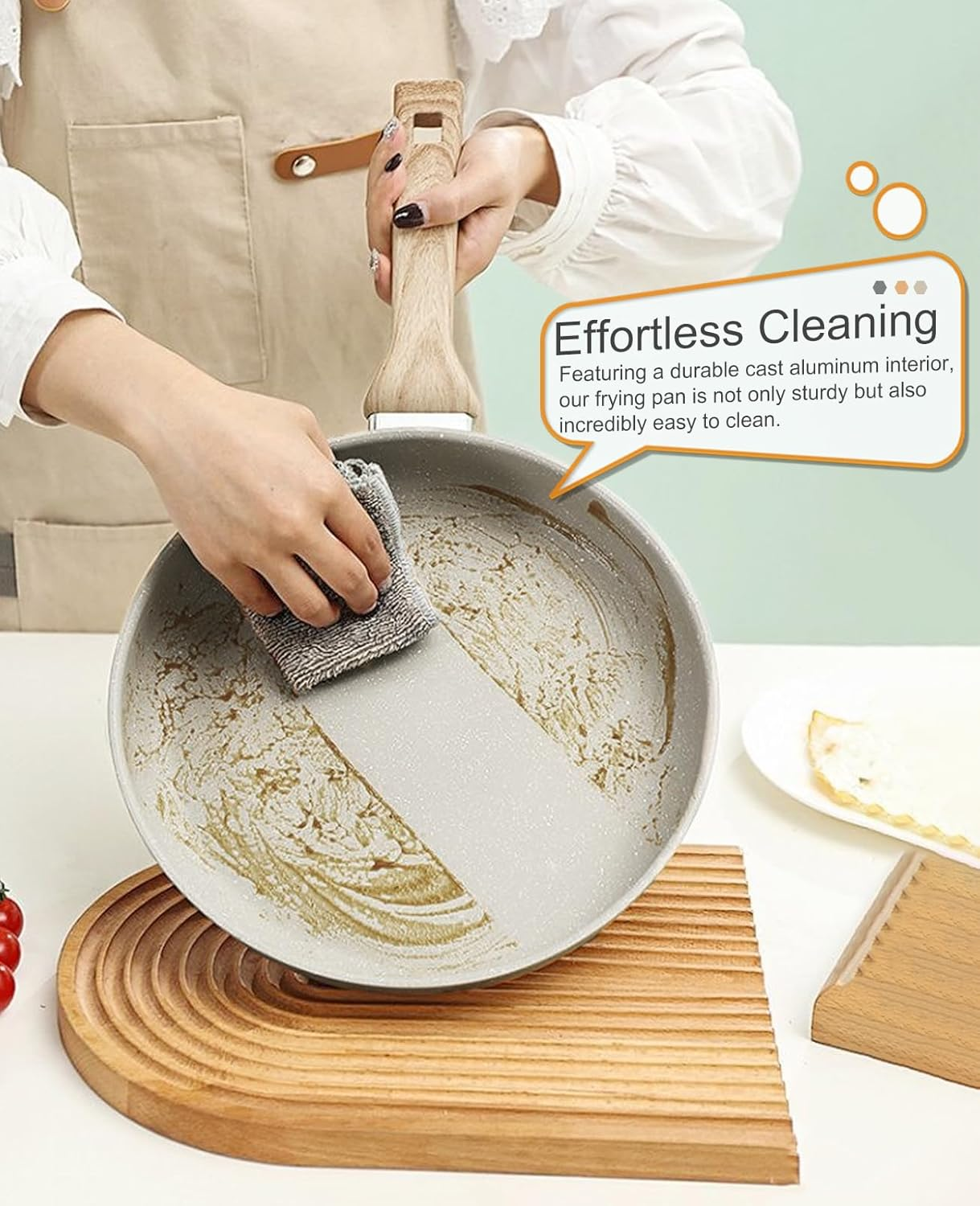 Nonstick Frying Pan Skillet, 28CM Granite Non Stick Pans, Omelette Pan with Heat Resistant Handle, Stone Cookware Cooking Pan, Compatible with All Stovetops, Pfas-Free (Frying Pan) - Frying Pan image number 3