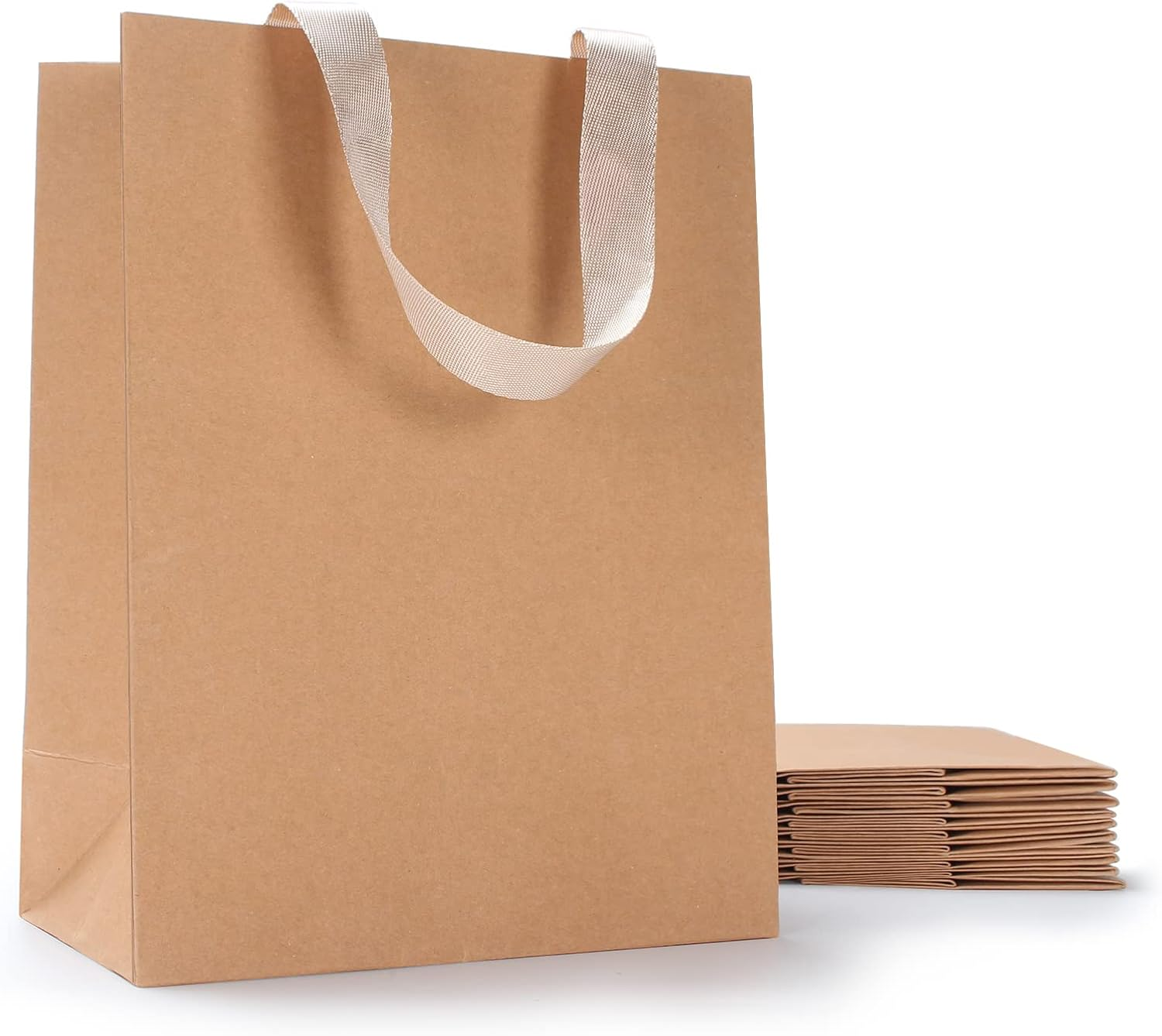 YACEYACE Brown Gift Bags, 10Pcs 20.5 X 11 X 26.5Cm Medium Kraft Paper Bags with Ribbon Handles, Brown Kraft Bags for Office, Shopping,Boutique,Retail