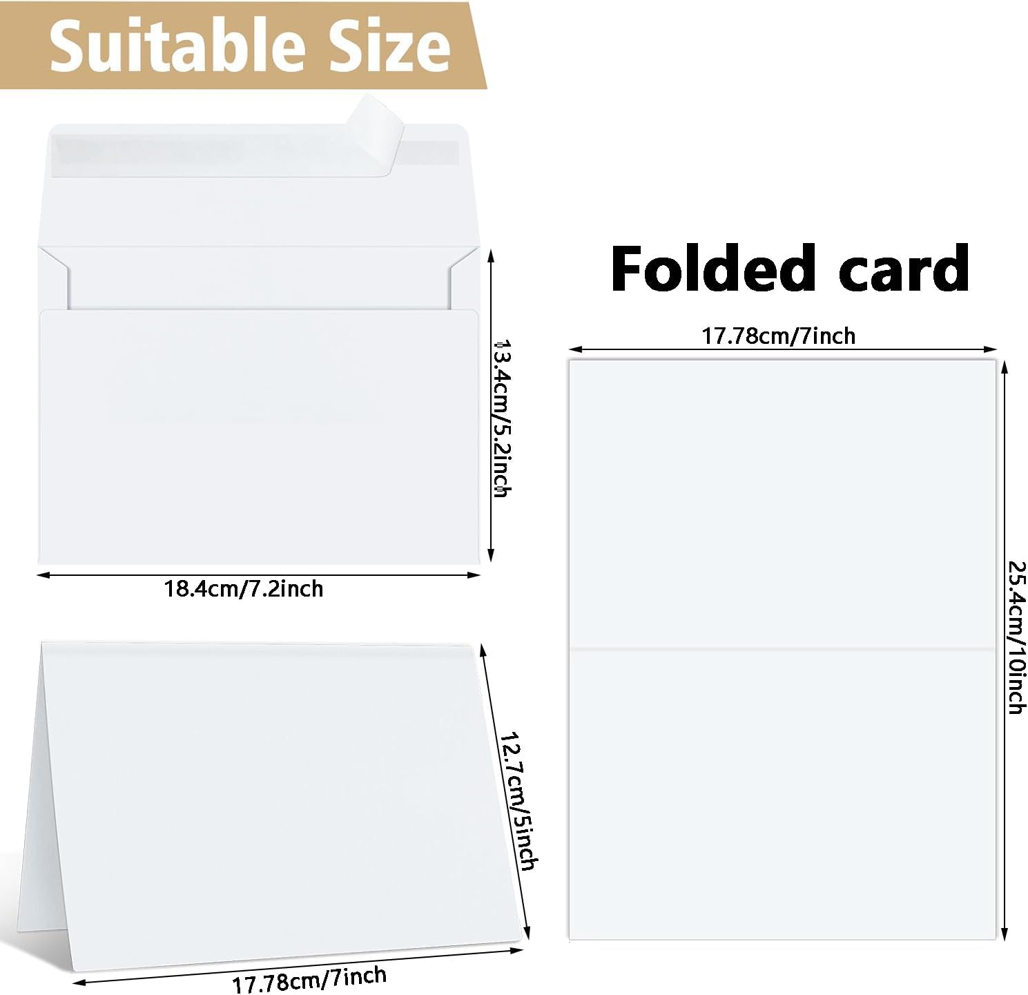 50 Pack Premium White Envelopes & Blank Folded Cards Kit - 7.2"X5.2" Envelopes & 5"X7" Cards for DIY Greeting Cards, Invitations, Wedding, Birthday, Thank You Cards - White-Blank Envelope-50 image number 2