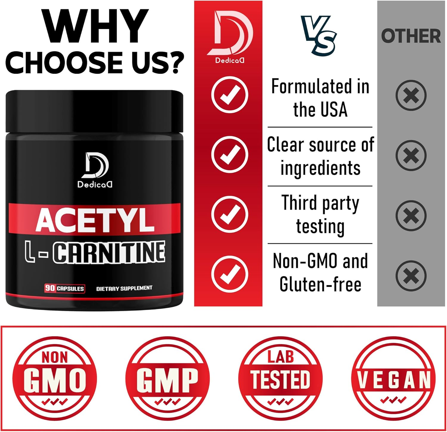 Acetyl L-Carnitine Supplement 1000Mg - 90 Capsules for 45 Servings image number 5