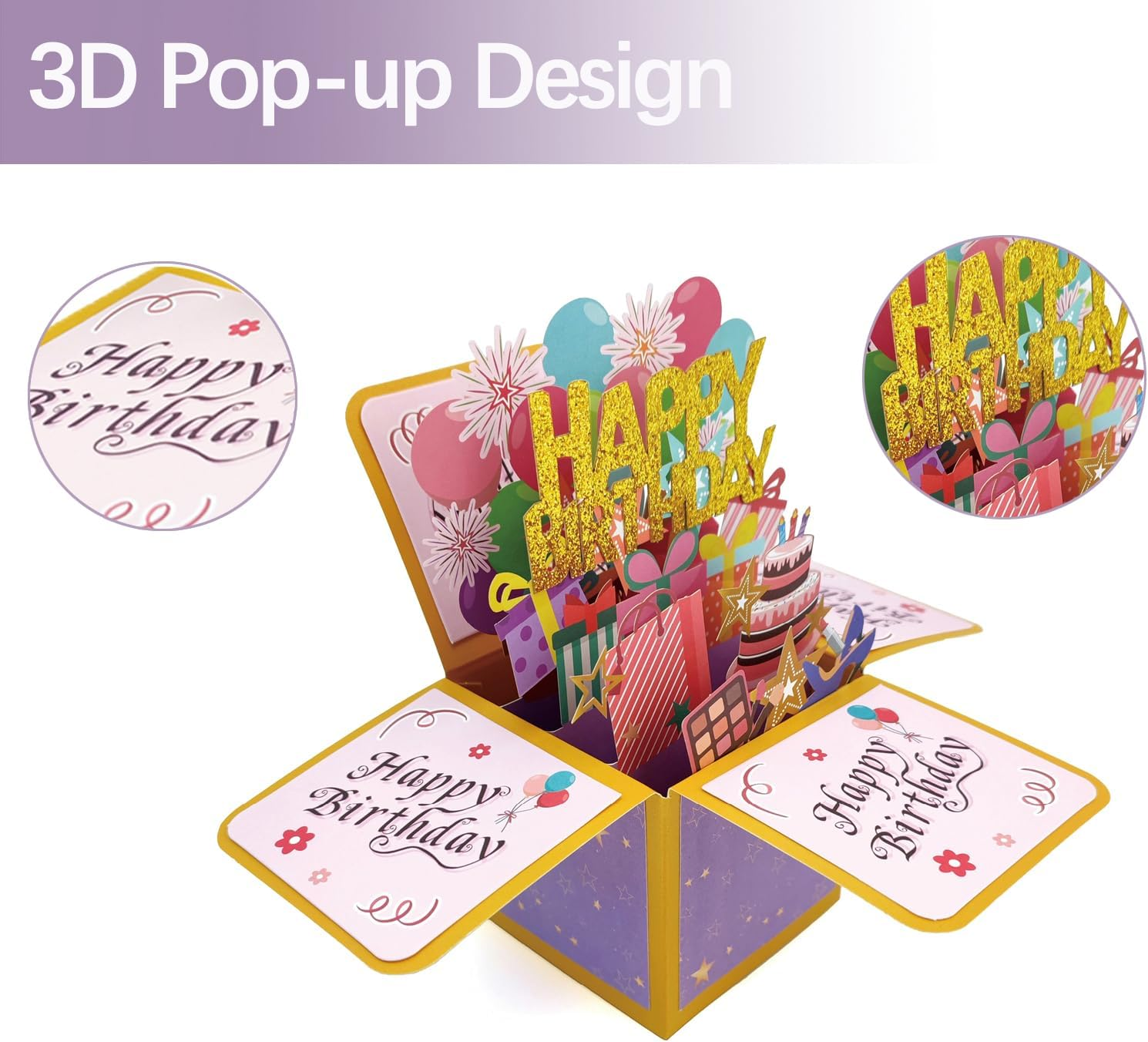 3D Happy Birthday Card, Paper Pop up Birthday Cards Greeting Cards with Blank Card and Envelope, Unique Birthday Card for Women Mom Wife Daughter Grandma Girlfriend (Happy Birthday) image number 5
