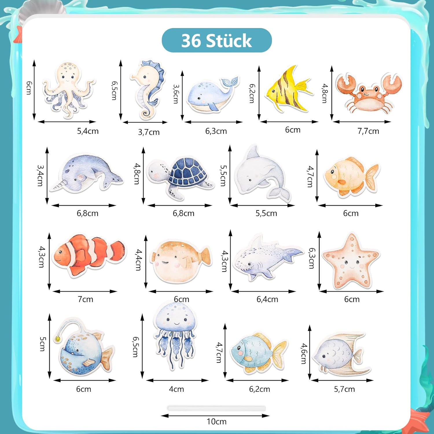 ENLACE Pack of 36 Sea Animals Cupcake Toppers, Ocean Theme Cake Decoration for Birthday, Christening image number 6