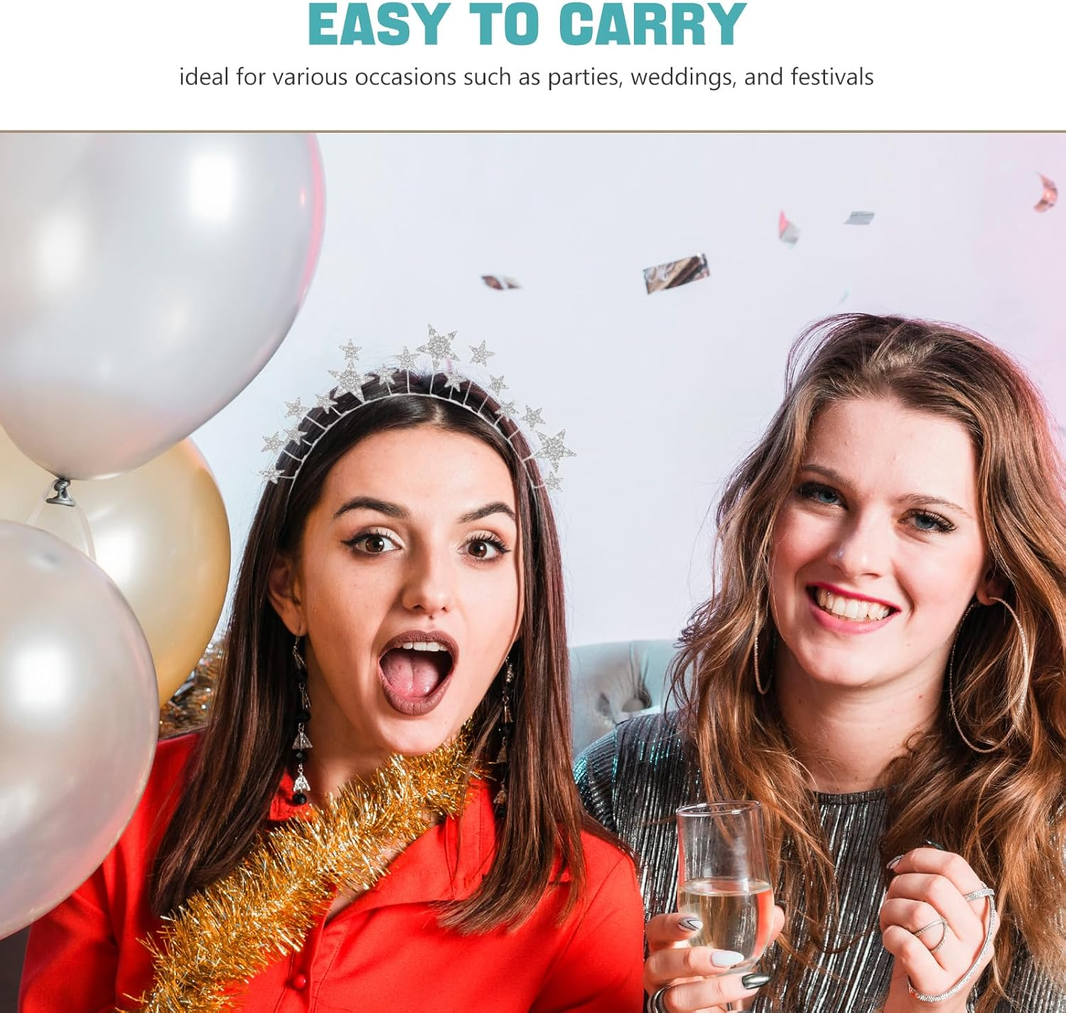 LOGOFUN 3Pcs Sparkling Rhinestone Five-Point Star Headband Silver Zinc Alloy Single Welded for Women Party Wedding Celebrations image number 3