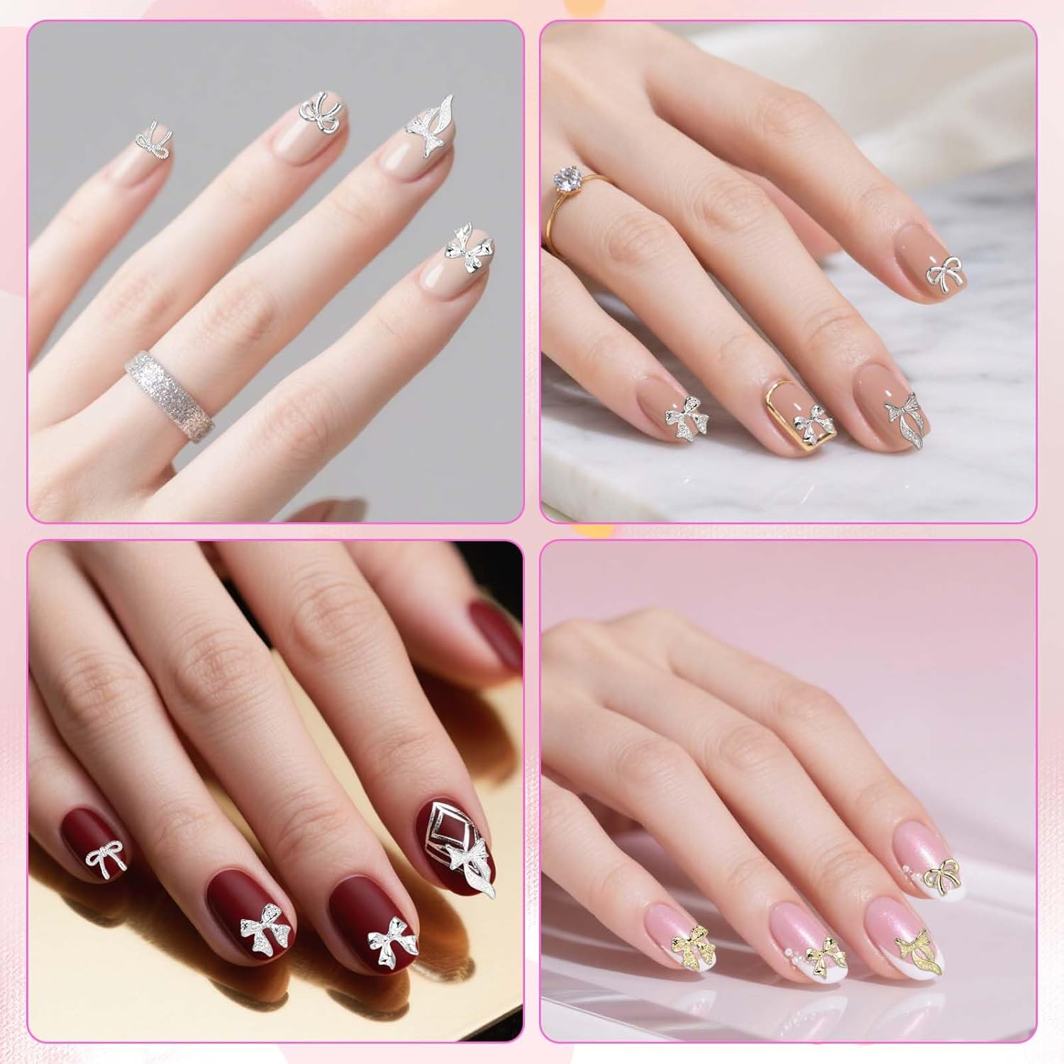 135Pcs Metal Bow Nail Charms, 5 Styles of Metal Bow Nails Decoration for Women Fingernail Creative Art Decor and Manicure DIY Accessory image number 5