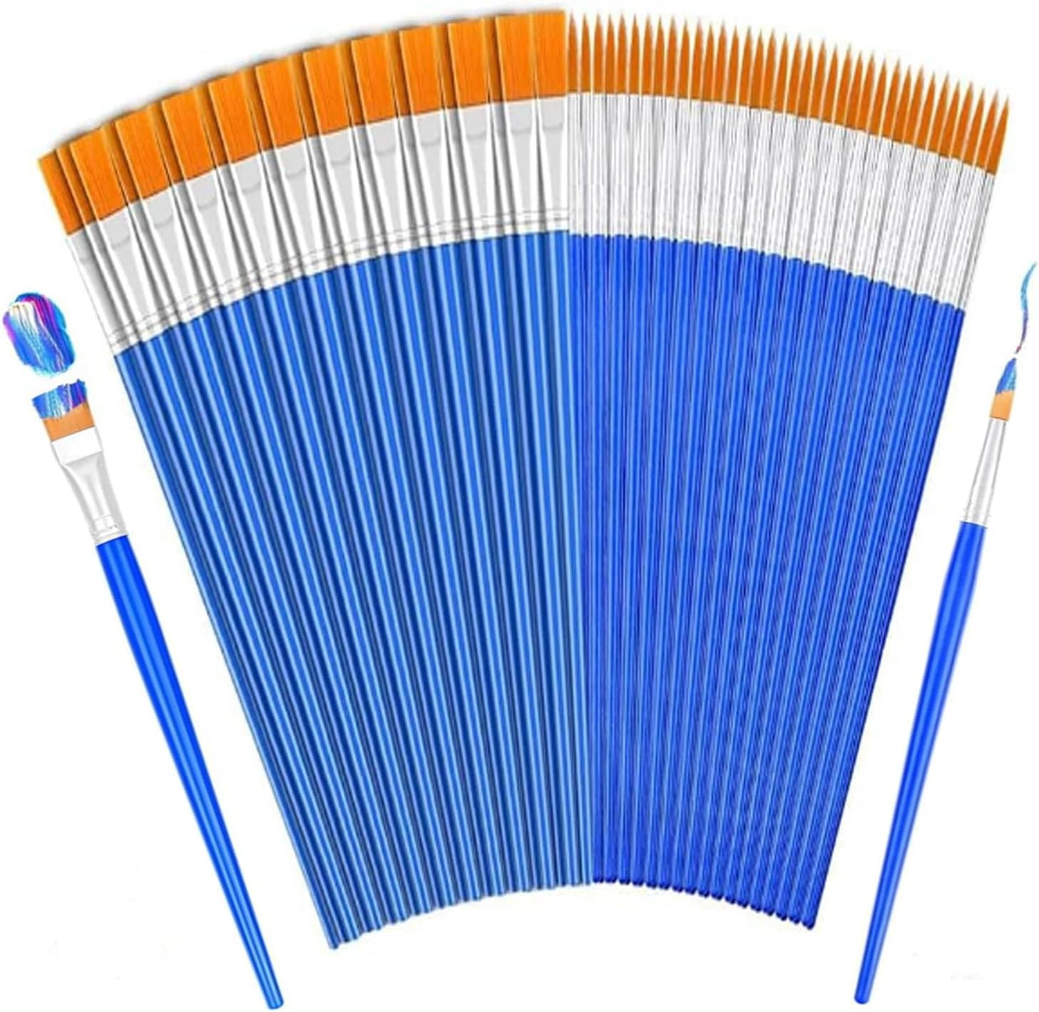 Set of 100 Professional Acrylic Paint Brushes with Flat and round Tips, Colouring Doodle Brushes,Craft Brushes,Plastic Rod Hooks,Flat Tip Paint Brushes image number 3