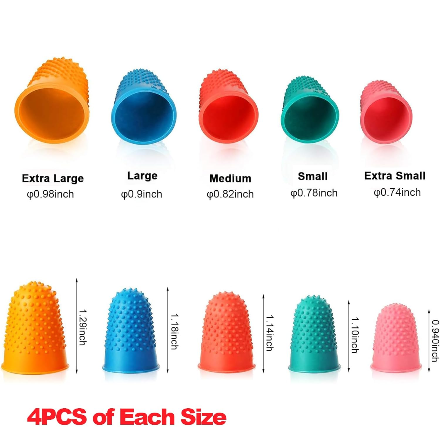 Yeanifeana Rubber Finger Tips Guard, 20Pcs Silicone Thimble Pads for Finger Protection, 5 Sizes Non-Slip Grips for Office, Craft, Sewing & Paper Turning, Reusable Covers