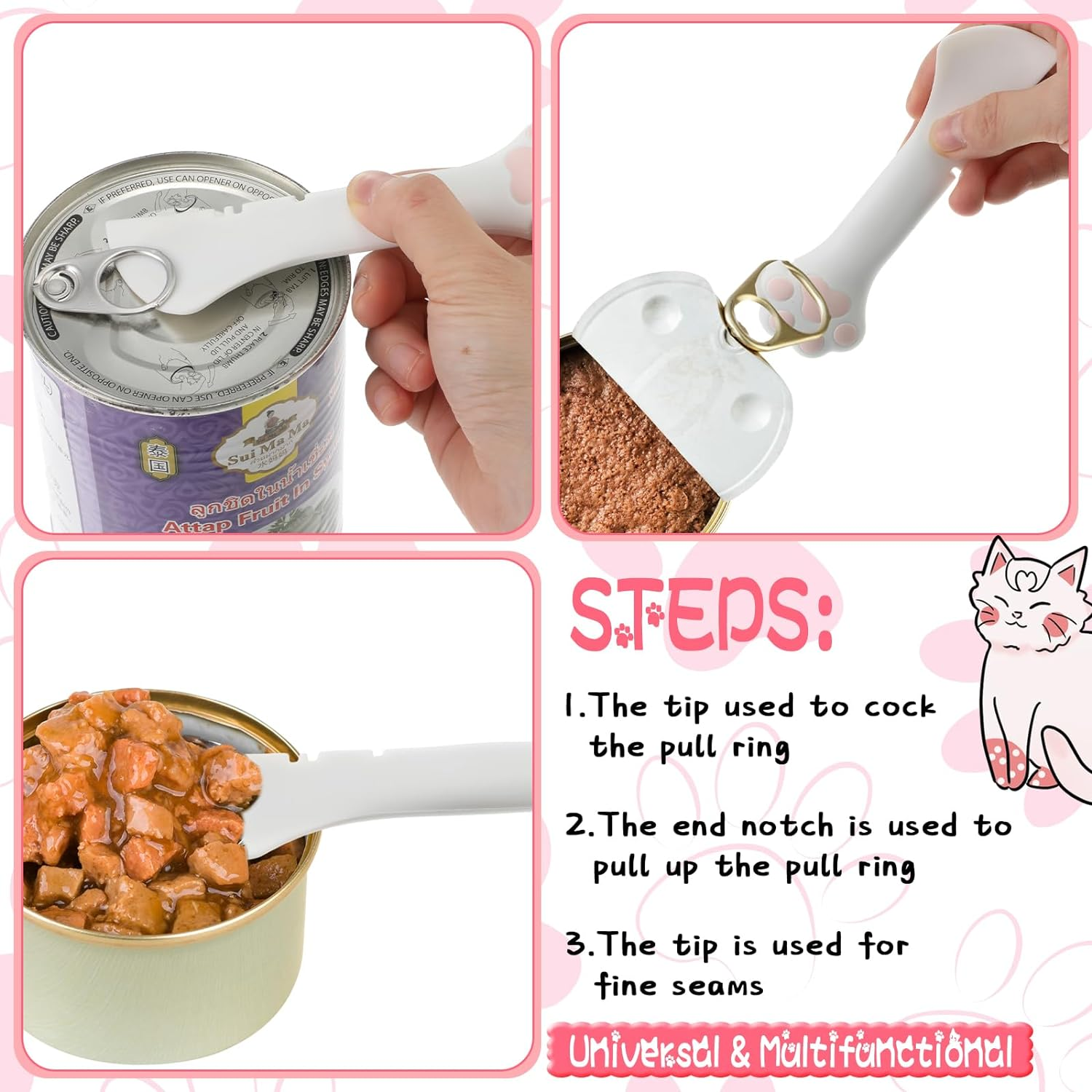 Uiifan Cat Food Lid Cat Food Can Covers Lids 8 Pcs Pet Can Supplies Set 5 Silicone Wet Kitten Foodstuff Tin Covers Lids 2 Silicone Dog Spoons 1 Paw Shape Multifunctional Opener for Pets(Pink) image number 4