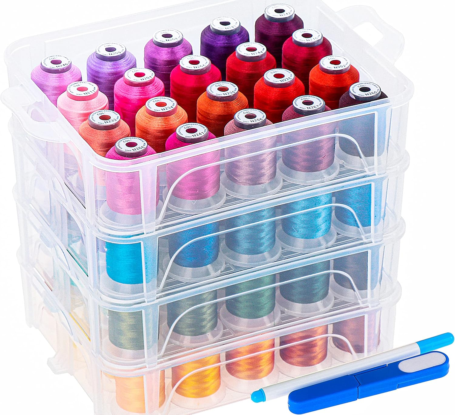 New Brothread 80 Spools 500M Each Embroidery Machine Thread with Clear Plastic Storage Box - Colors Compatible with Janome and Robison-Anton Colors image number 1