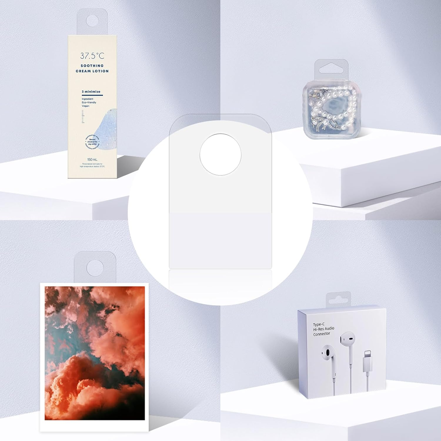 Yazikisa 200 Pcs round Hole Hang Tabs Tags Self Adhesive Hanging Tab Clear Plastic Sticky Tag Hooks Folding for Retail Sale Items Store Display Business 2.5 X 4Cm image number 5