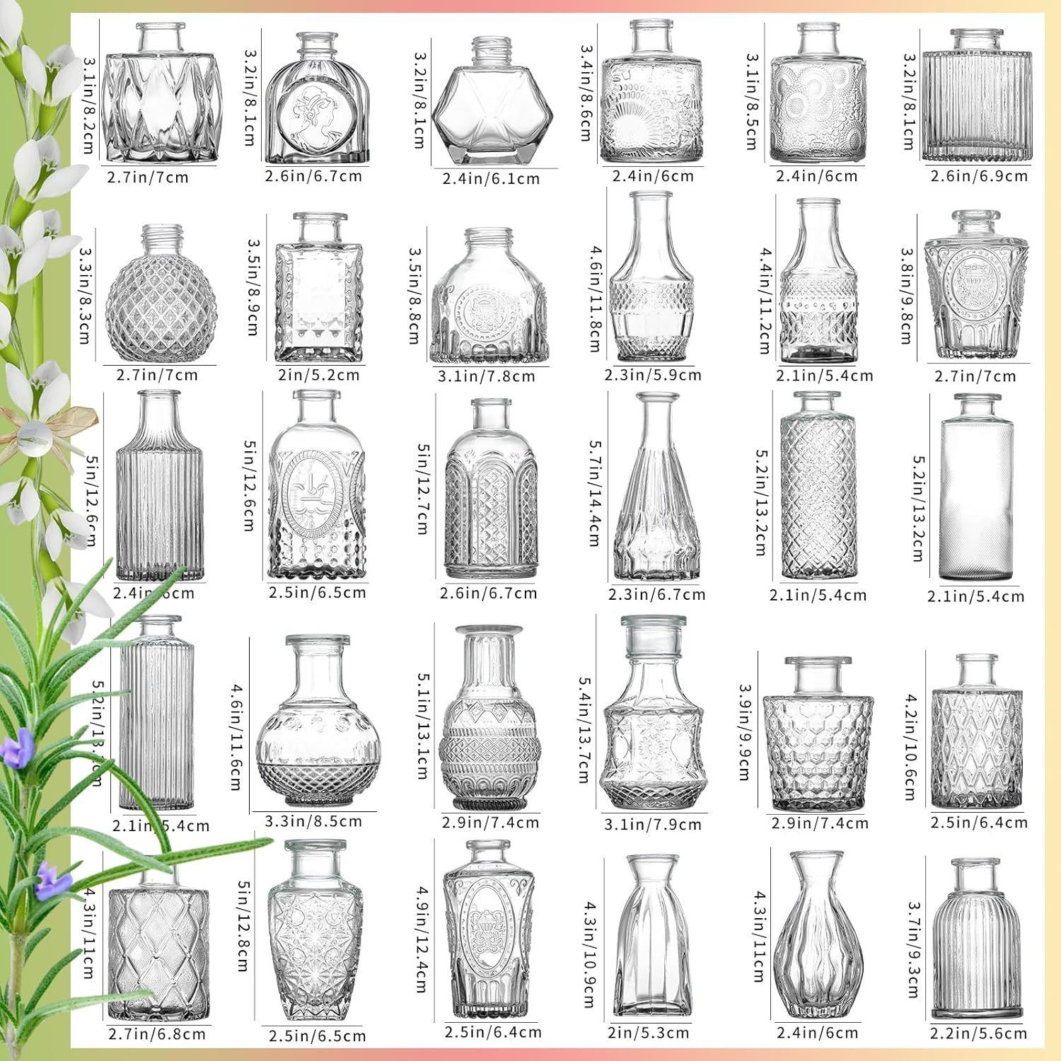 Lenamos Glass Bud Vases in Bulk Set of 30, Small Flower Vases Clear Vases for Centerpieces, Mini Vintage Vases for Flowers for Wedding Party Home Decorations Rustic Farmhouse Table Decor image number 4