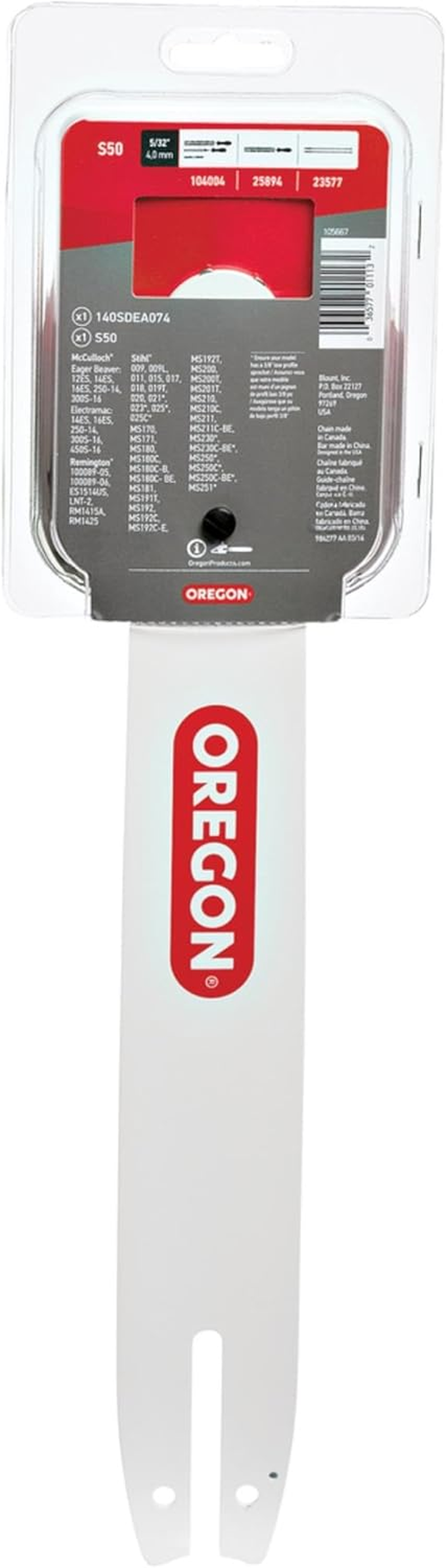 Oregon 14-Inch Replacement Chainsaw Bar and S50 Advancecut Chainsaw Chain Combo, 50 Drive Links, Pitch: 3/8", .050" Gauge (105667) Grey