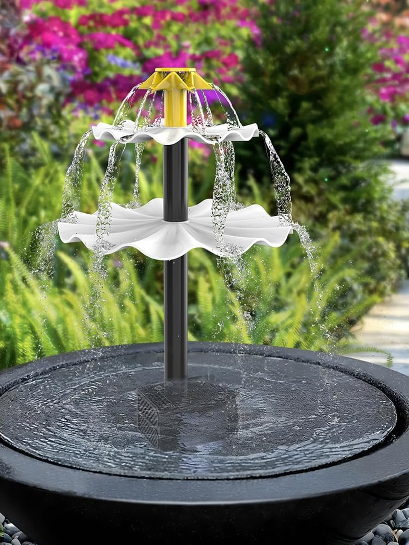 DIY Solar Fountain Pump Kit，With 6 Noz Zles and 7.6Ft Power Cord and Panel, Fountain Water Pump for Bird Bath Fish Pond Outdoor Patio Pool image number 2