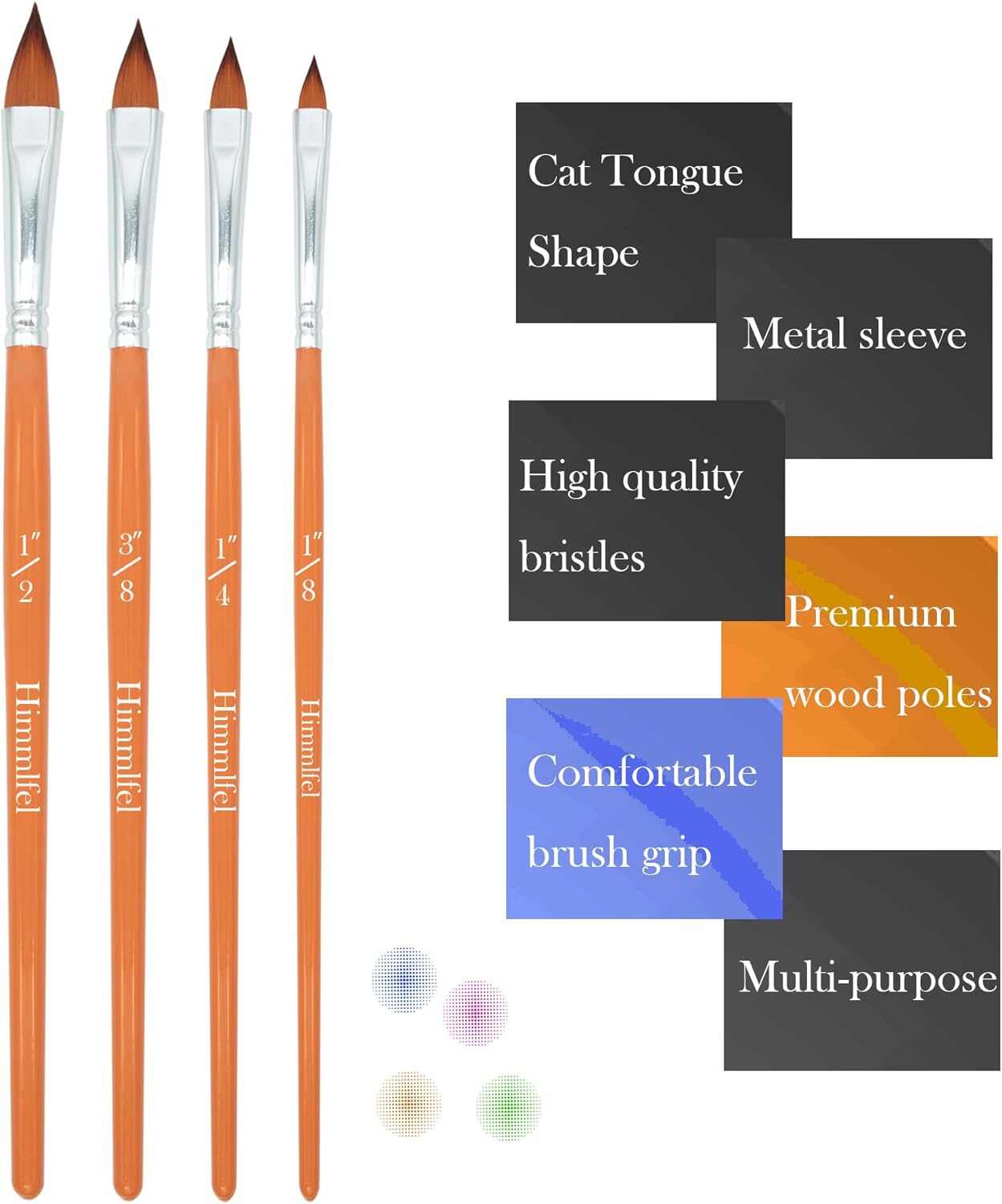 Cat Tongue Brush Set, 4 Pcs Pointed Oval Brushes for Painting Leaves, Stems, Flower Petals and More. Acrylic, Watercolor, Oil and Gouache Brushes for Artists and Beginners image number 5