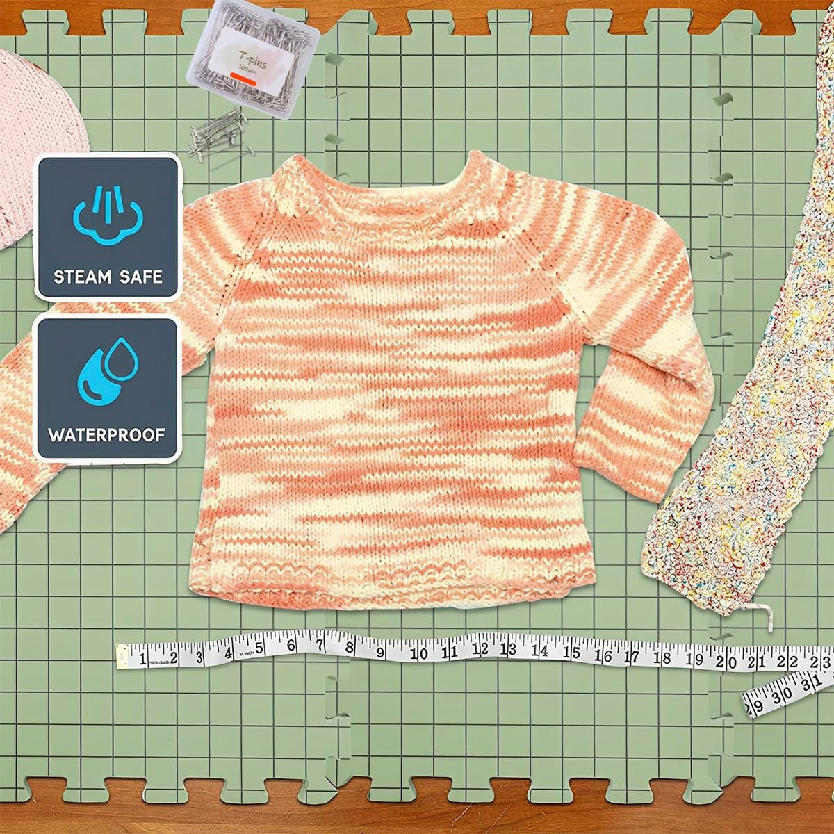 4PCS Blocking Mats for Knitting & Crochet Projects, 0.75In Extra Thick Foam Crochet Blocking Board with 100 T-Pins, Grid Blocking Board, Reusable Foam Crochet Accessories for Knitting Lover image number 4