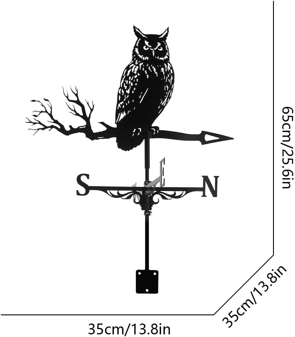 3D Animal Metal Weather Vane, Wind Direction Indicator, Garden Patio Roof Decoration (Owl) image number 3