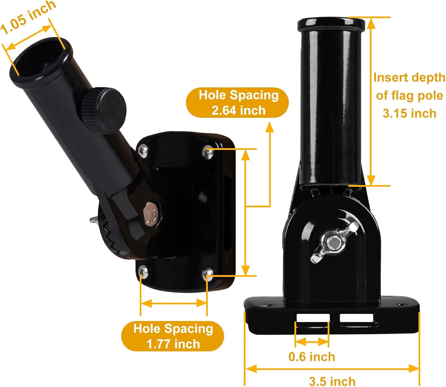 NQ Flag Pole Holder Adjustable, Flag Pole Bracket for outside House Heavy Duty Aluminum, Multi-Position Flag Pole Mounting Bracket Rust Free with Hardwares, 1" Inner Diameter (Black- 1 Pack) image number 4