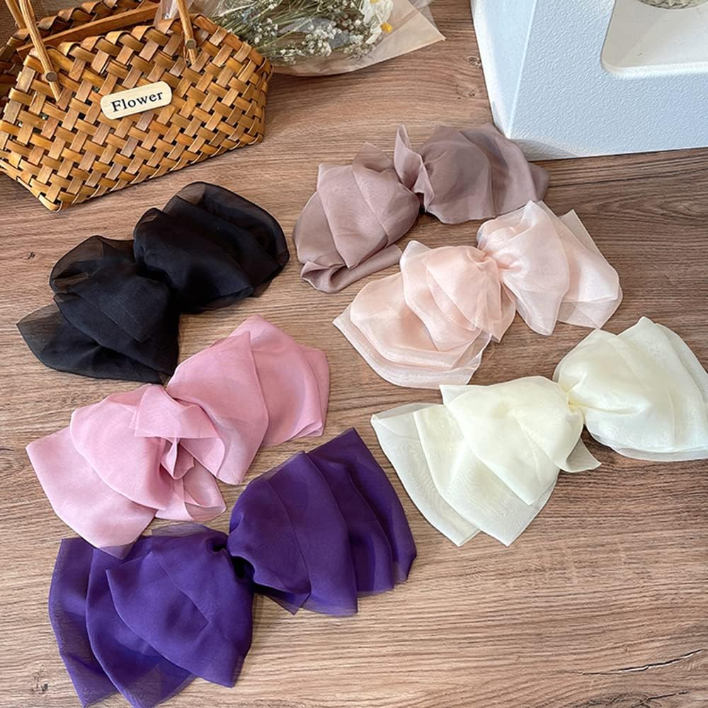 Duories Large Hair Bows Clip Hair Clips for Women Girls Women Chiffon Tulle Bows Hair Bow Large Hair Clips Hair Bow Hair Accessories for Wedding Party Everyday Wear Violet - Violet image number 5