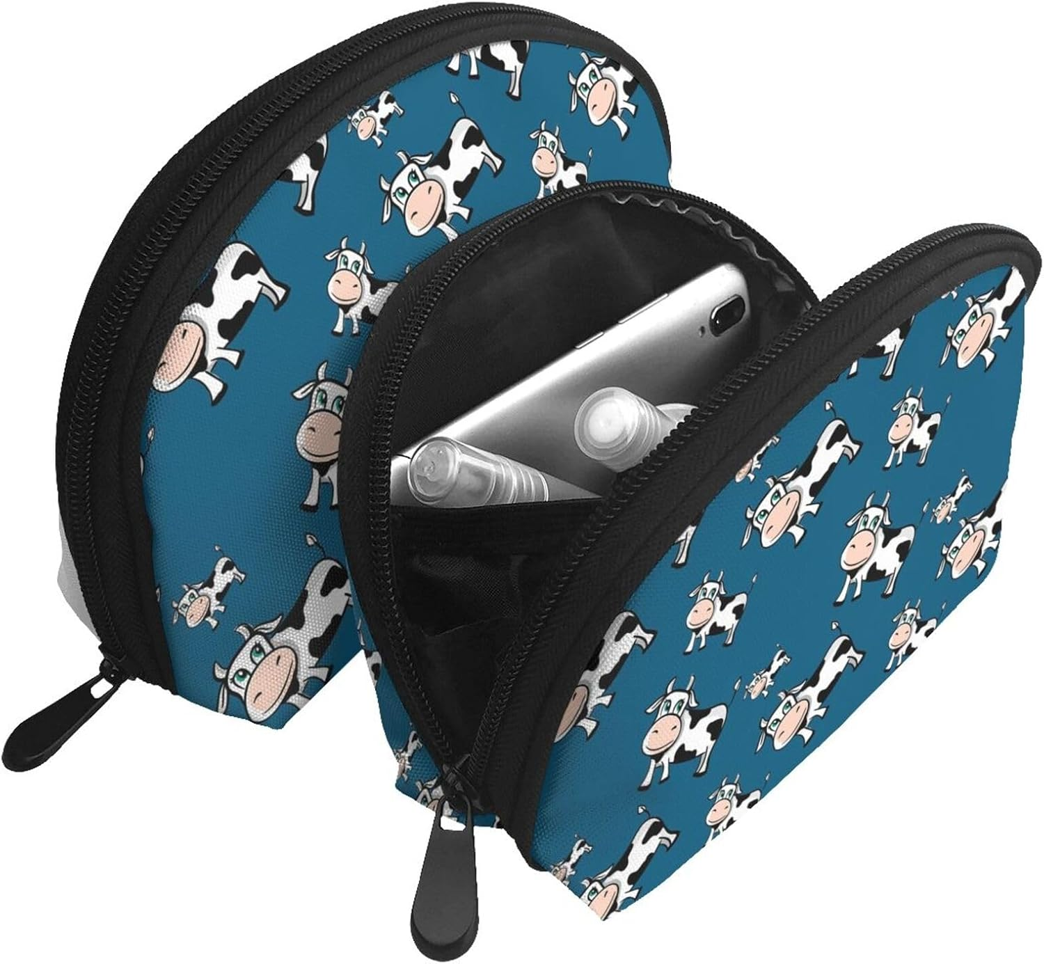 Cozimangoe Coin Pouch Makeup Bags Set, 2 Piece Shell Shape Cosmetic Bag with Pockets for Daily Travel Handbag Lipstick Keys Toiletry, Personalized Cows Pattern image number 2