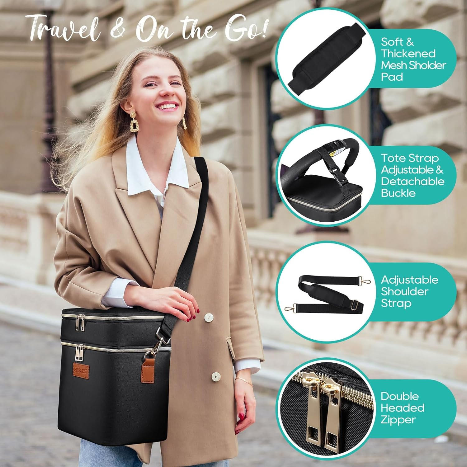 PIIOSER Breastmilk Cooler Bag with Ice Pack Fits 6 Baby Bottles up to 9 Ounce, Insulated Baby Bottle Tote Bags, Double Layer Waterproof Leak-Proof with Shoulder Strap for Nursing &Working Mom - Cream image number 3